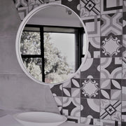 Aruvo Cstone Round Composite Stone Bathroom Mirror White 85cm