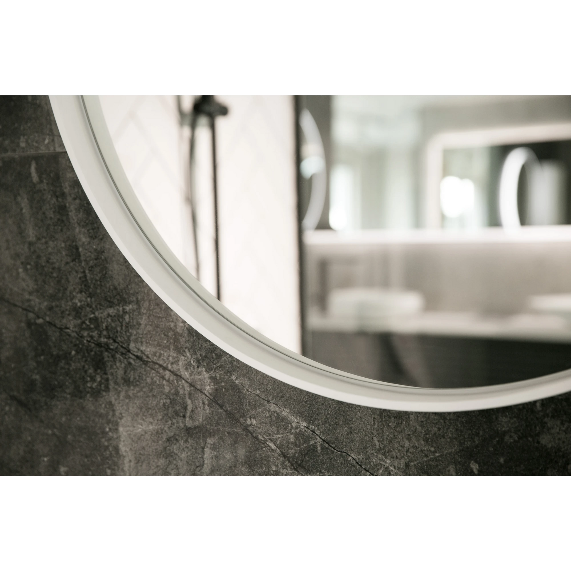 Aruvo Cstone Round Composite Stone Bathroom Mirror White 85cm