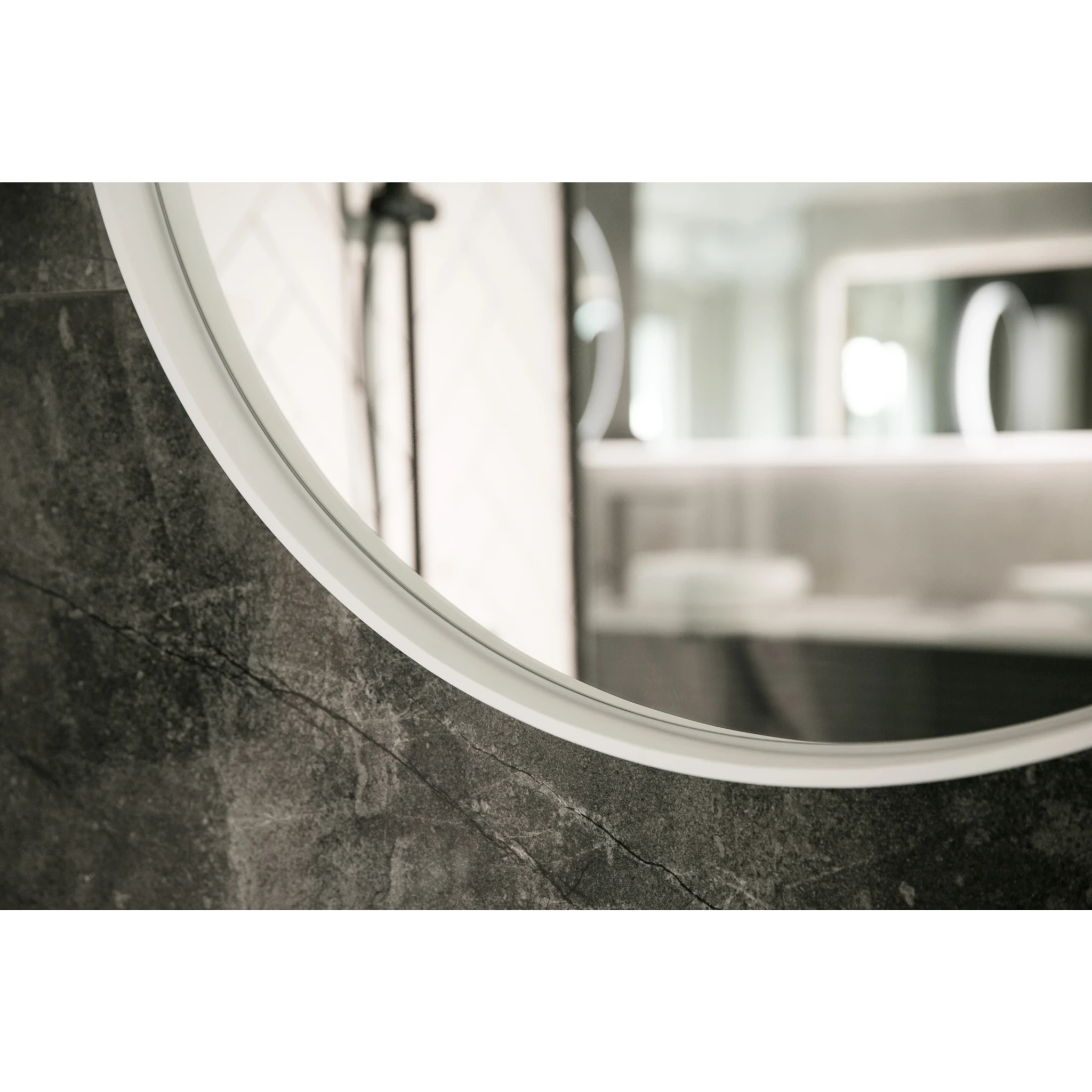 Aruvo Cstone Round Composite Stone Bathroom Mirror White 85cm