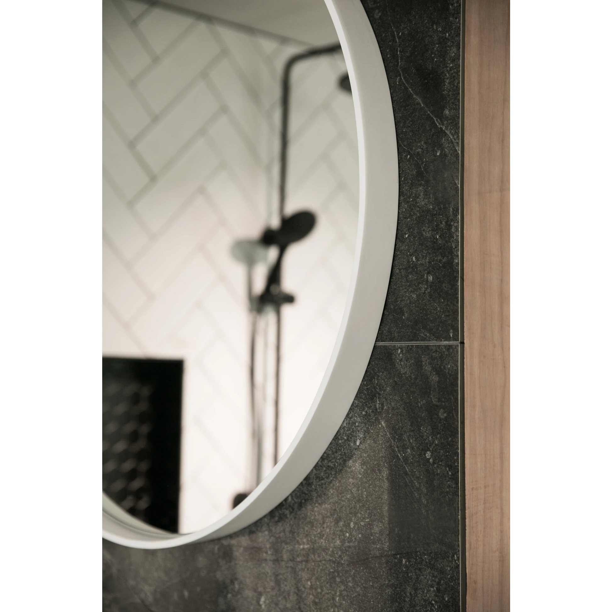Aruvo Cstone Round Composite Stone Bathroom Mirror White 85cm