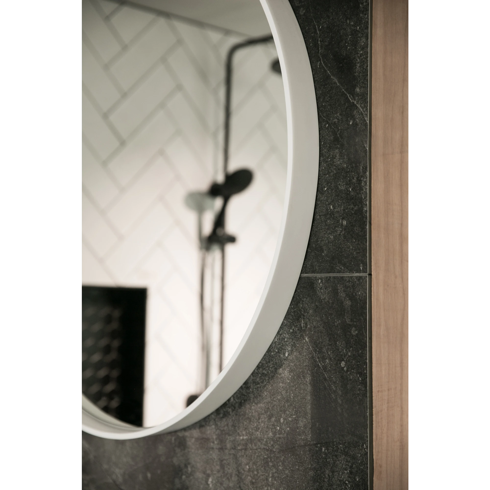 Aruvo Cstone Round Composite Stone Bathroom Mirror White 85cm