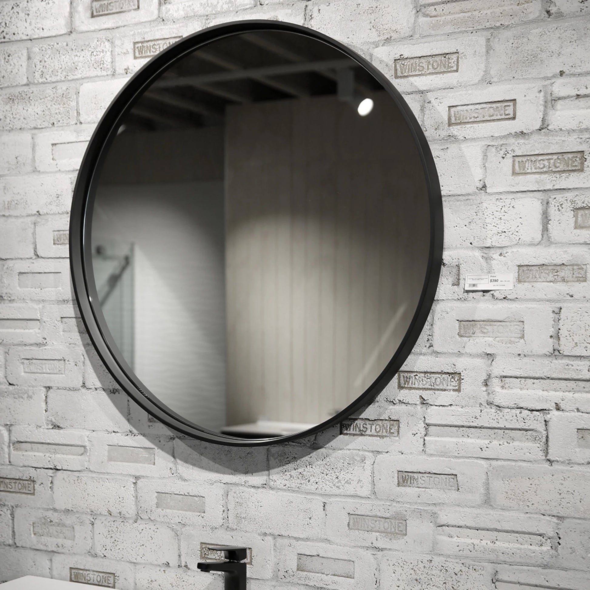 Aruvo Cstone Round Composite Stone Bathroom Mirror Black 70cm