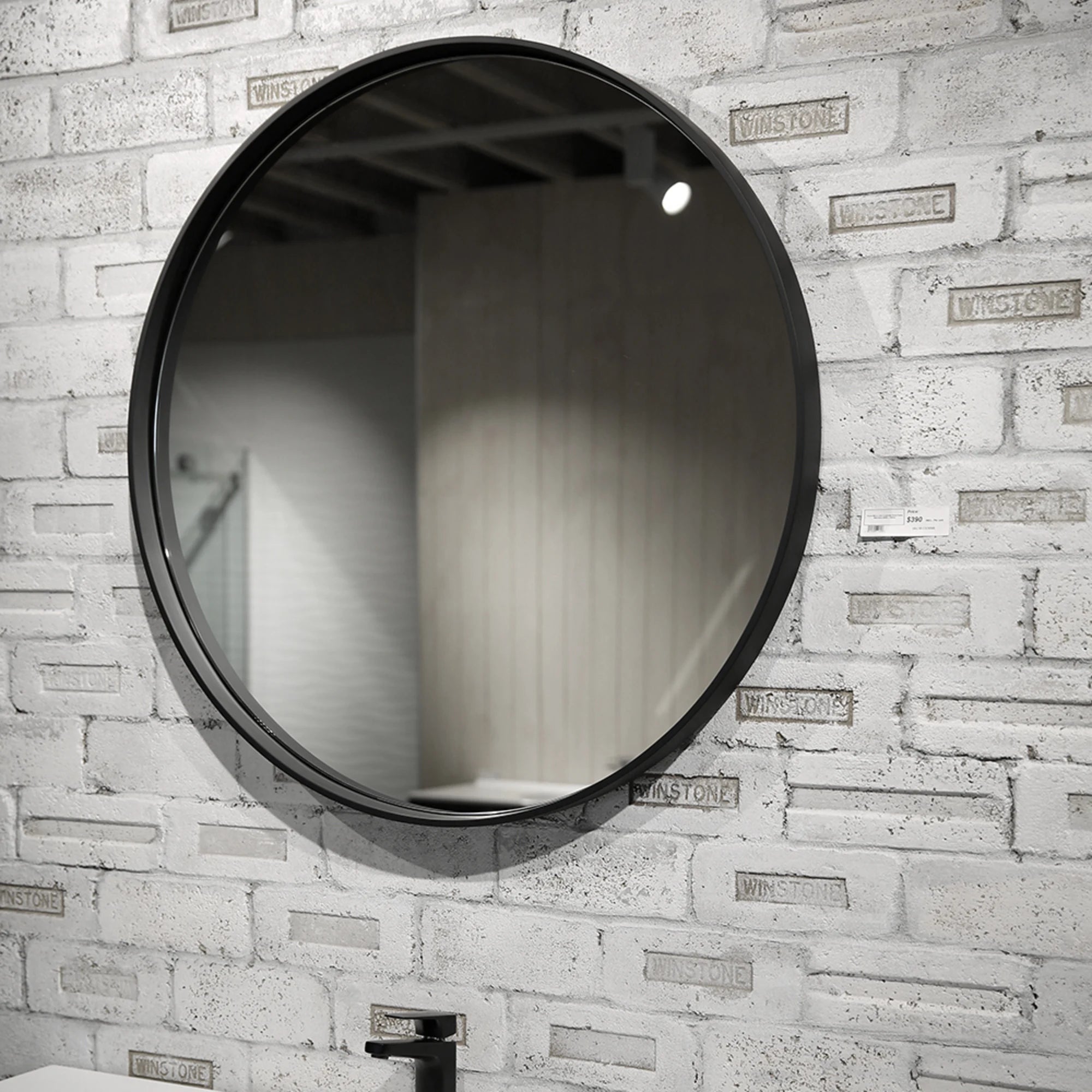 Aruvo Cstone Round Composite Stone Bathroom Mirror Black 70cm