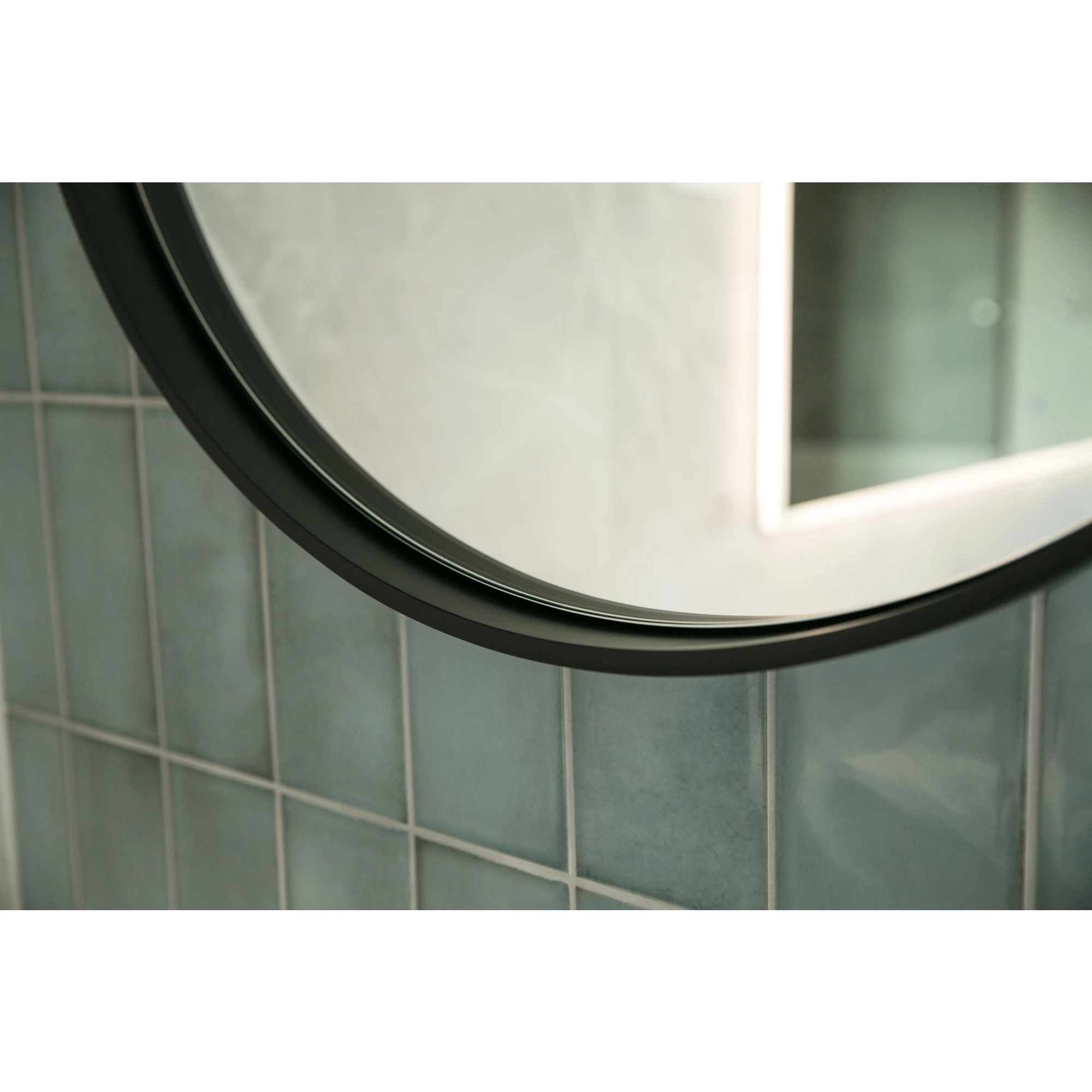 Aruvo Cstone Round Composite Stone Bathroom Mirror Black 70cm