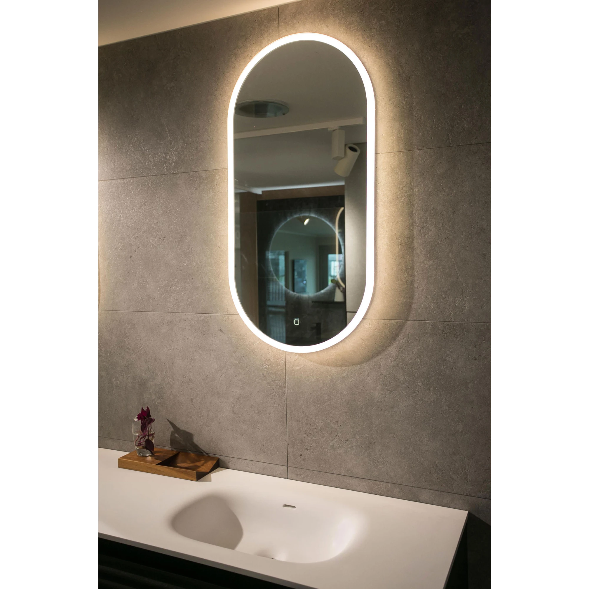 Aruvo Arled Oval Acrylic Framed LED Mirror, 90cm