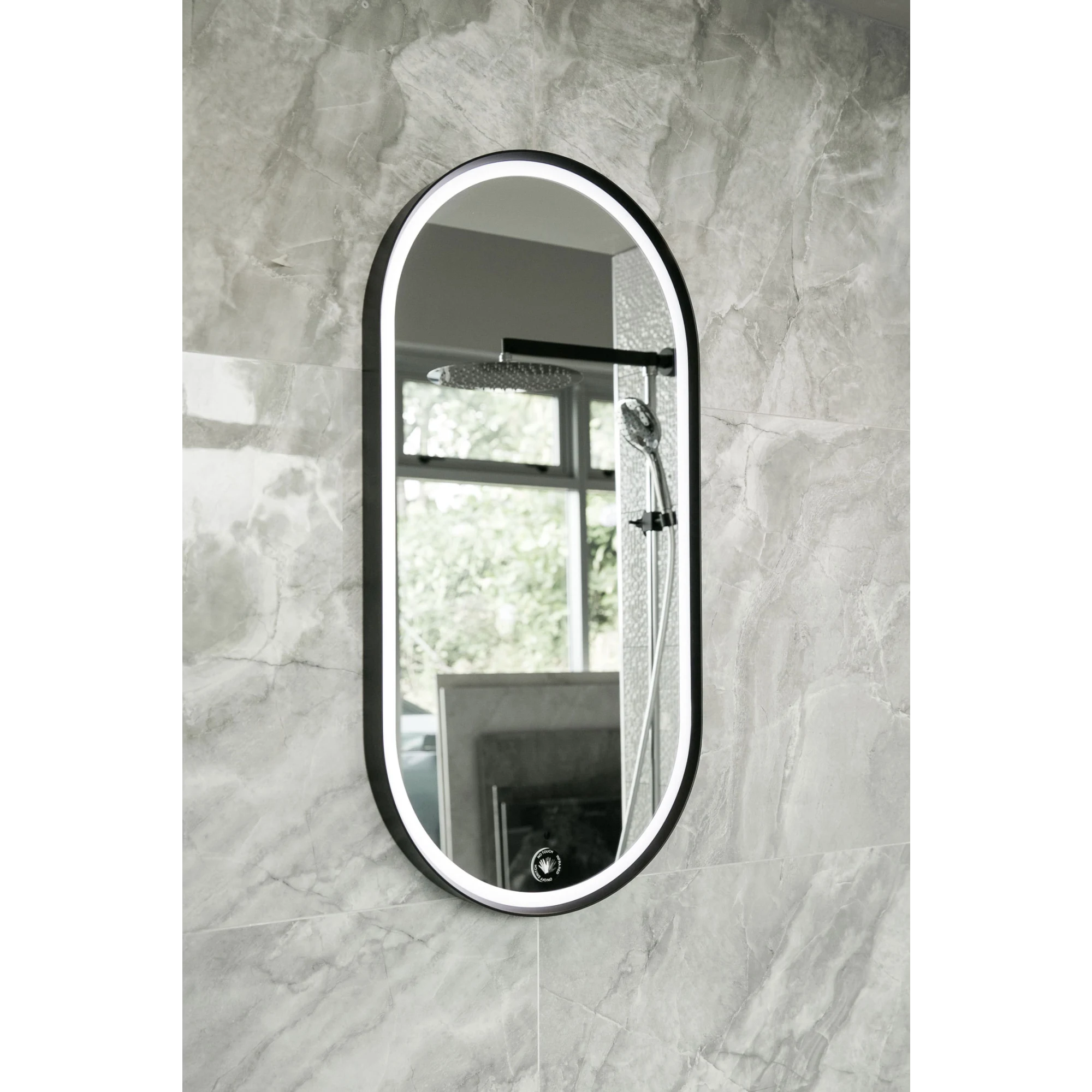 Aruvo Frled Oval Metal Framed LED Mirror, 90cm