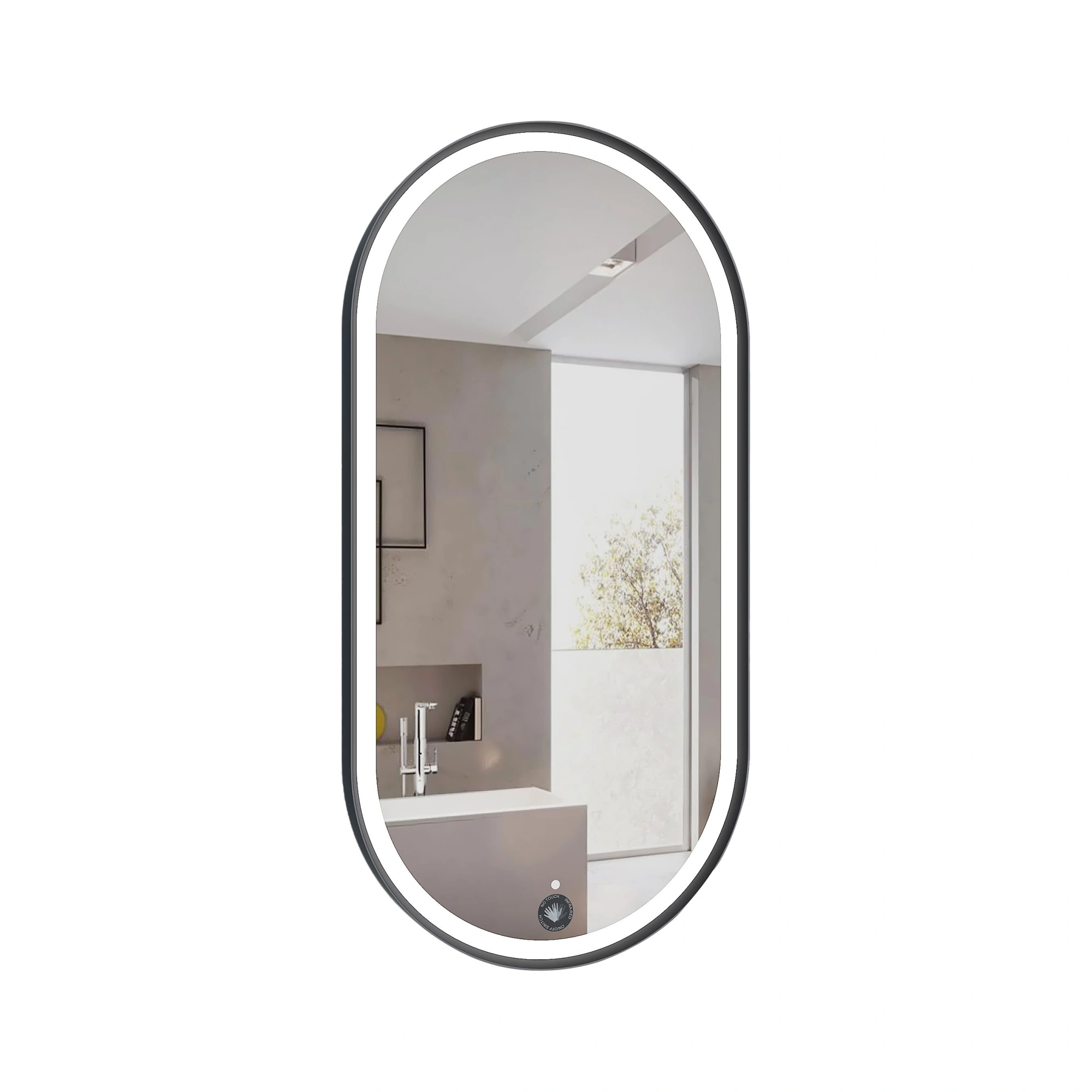 Aruvo Frled Oval Metal Framed LED Mirror, 90cm