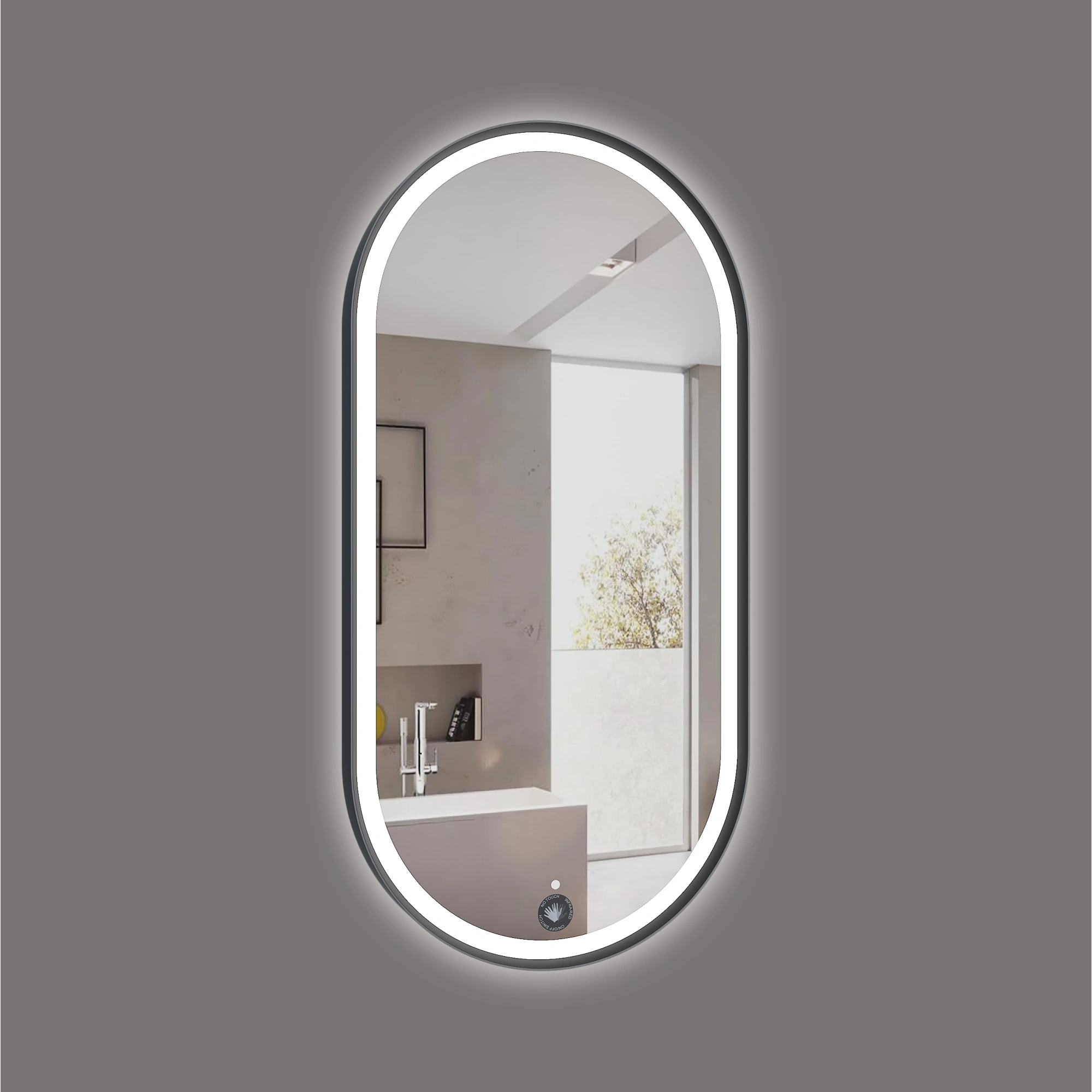 Aruvo Frled Oval Metal Framed LED Mirror, 90cm