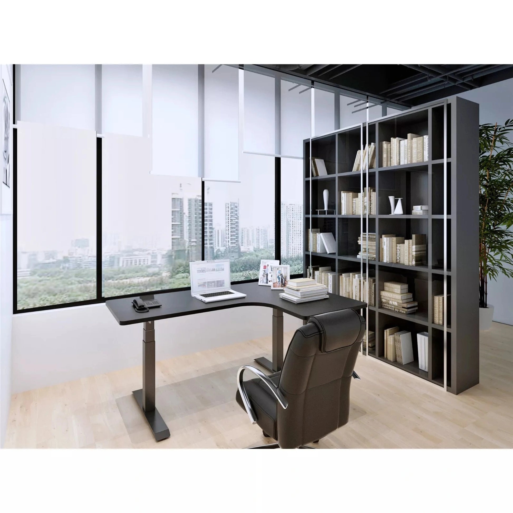 Loctek ET223DL L-Shape Ergonomic Standing Office Desk, Electric Height Adjustable With Dual Motors, 160x110x59.5cm, Black