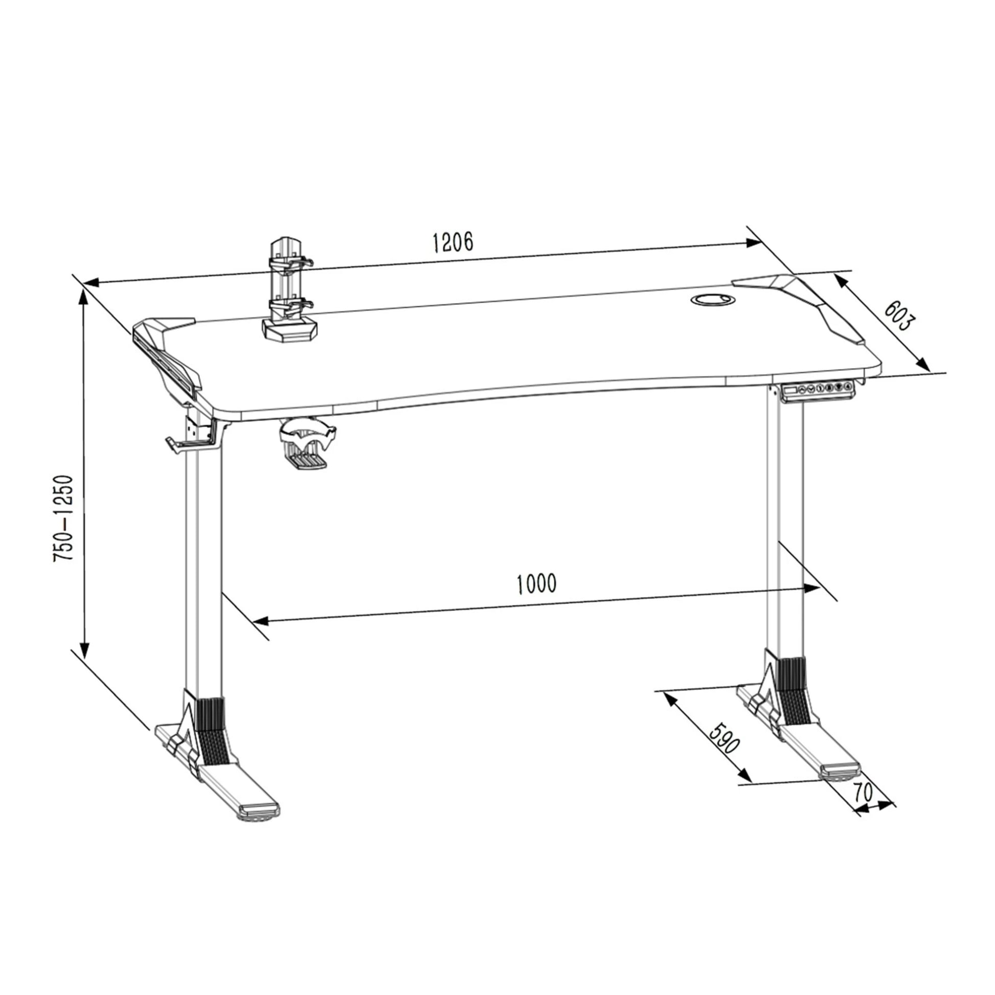 Loctek GET119-L Gaming Desk, Electric Height Adjustable, 120x60cm, Black