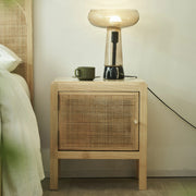 BohoBoho Costa Solid Wood & Rattan Bedside Table, Natural Wood, 50x45x57cm