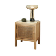 BohoBoho Costa Solid Wood & Rattan Bedside Table, Natural Wood, 50x45x57cm