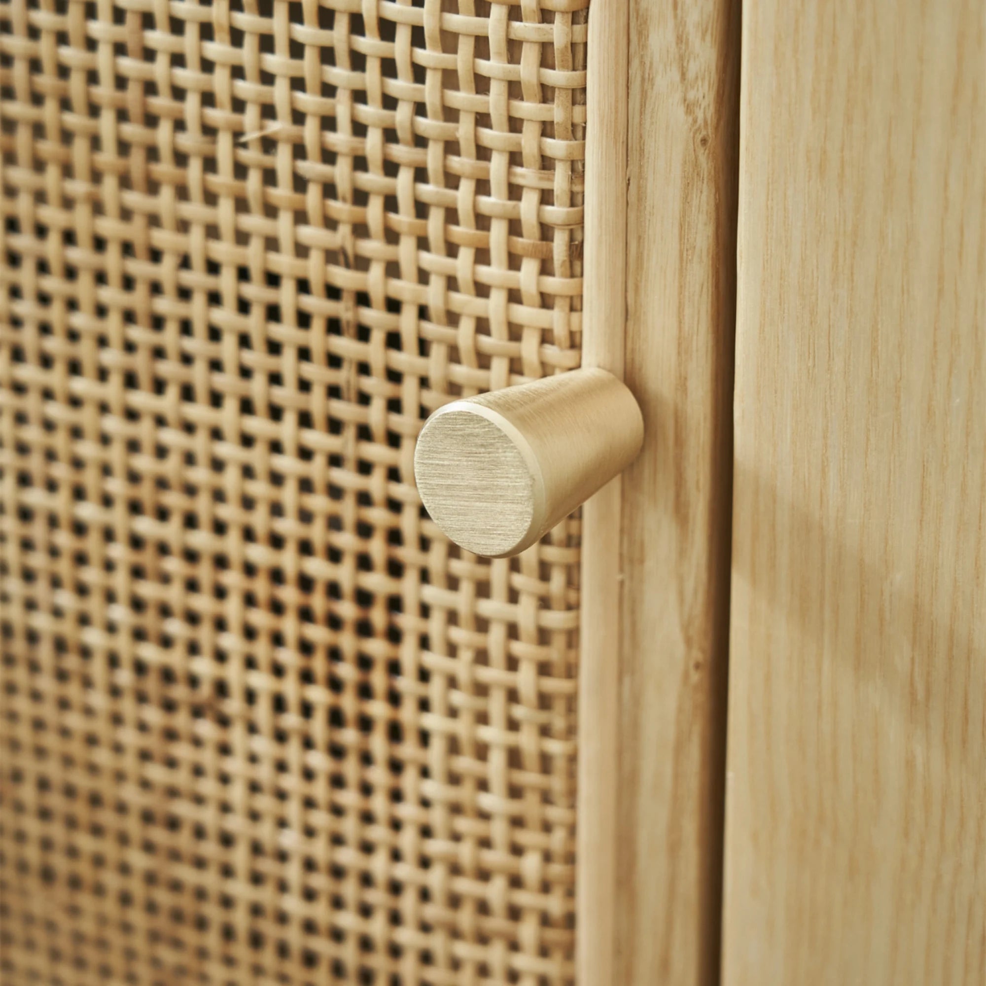 BohoBoho Costa Solid Wood & Rattan Bedside Table, Natural Wood, 50x45x57cm