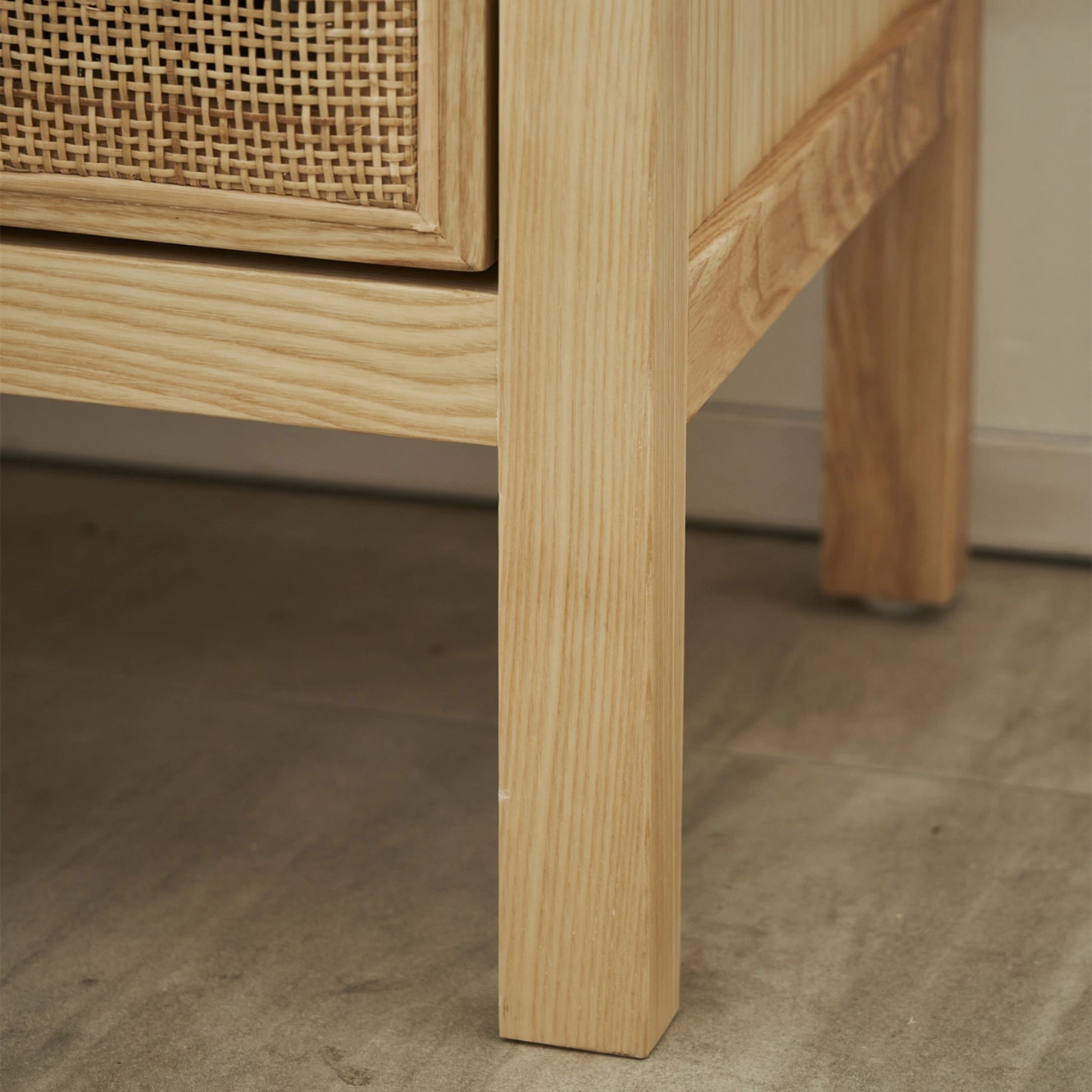 BohoBoho Costa Solid Wood & Rattan Bedside Table, Natural Wood, 50x45x57cm