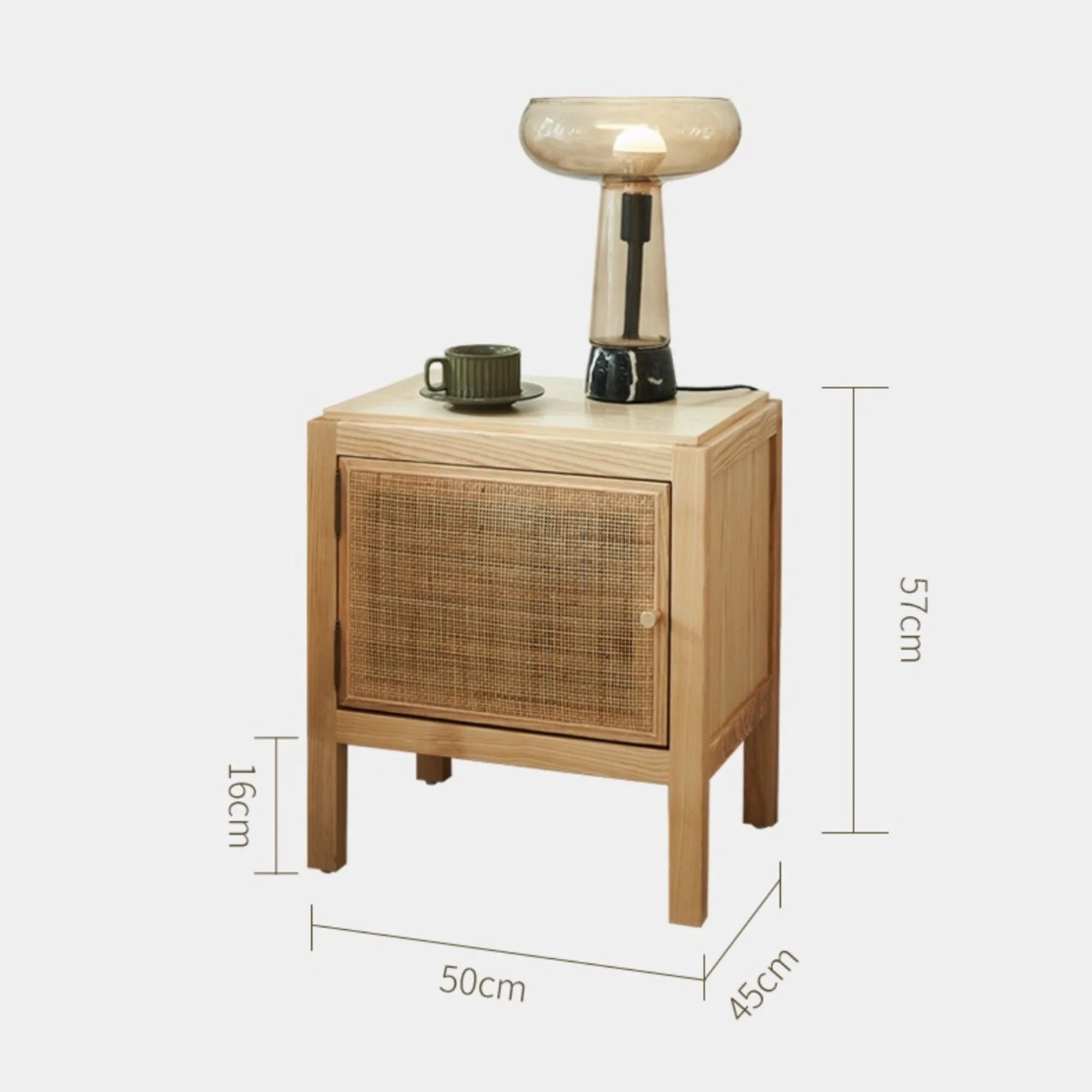 BohoBoho Costa Solid Wood & Rattan Bedside Table, Natural Wood, 50x45x57cm