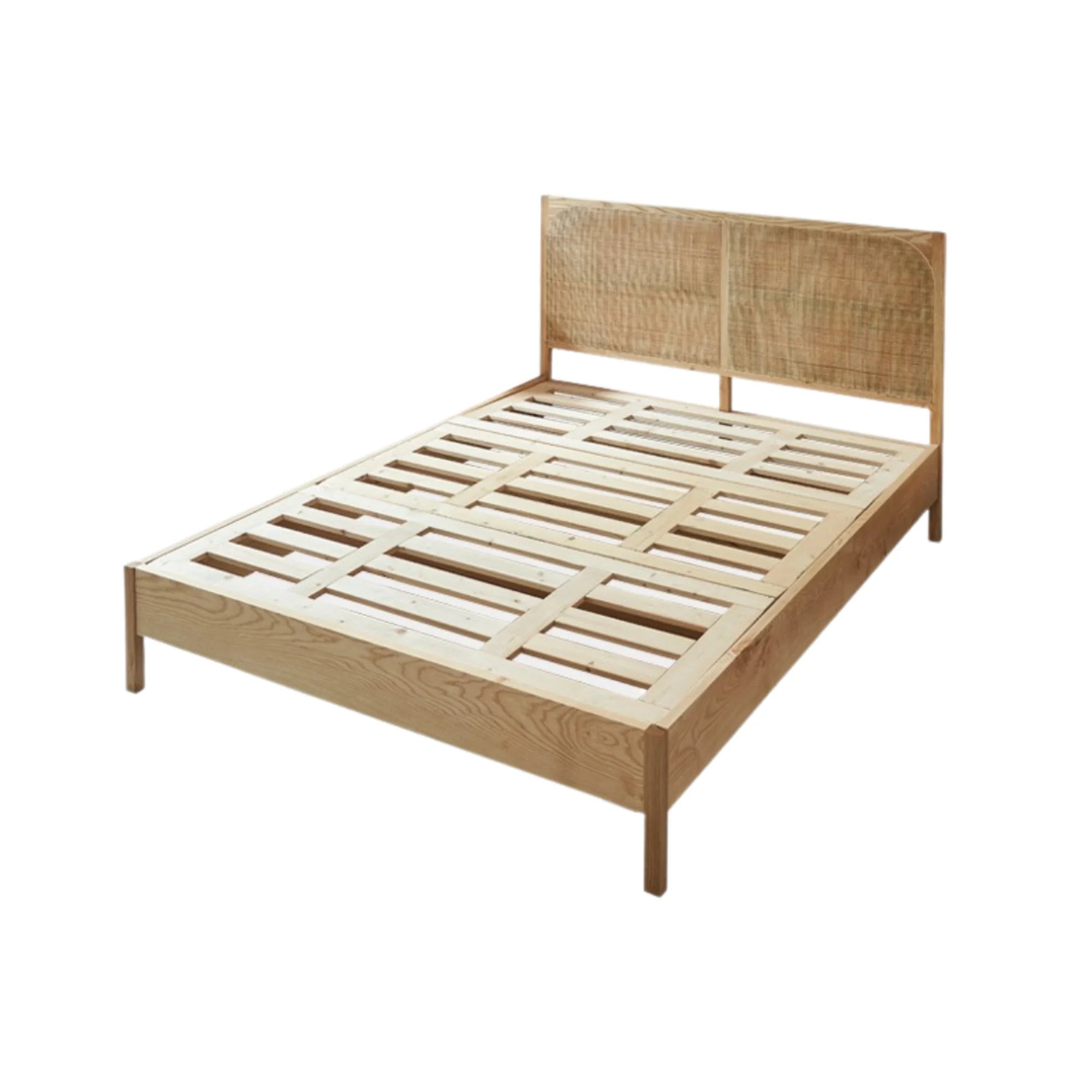 Bohoboho Costa Solid Wood & Rattan Bed Frame, Natural Wood