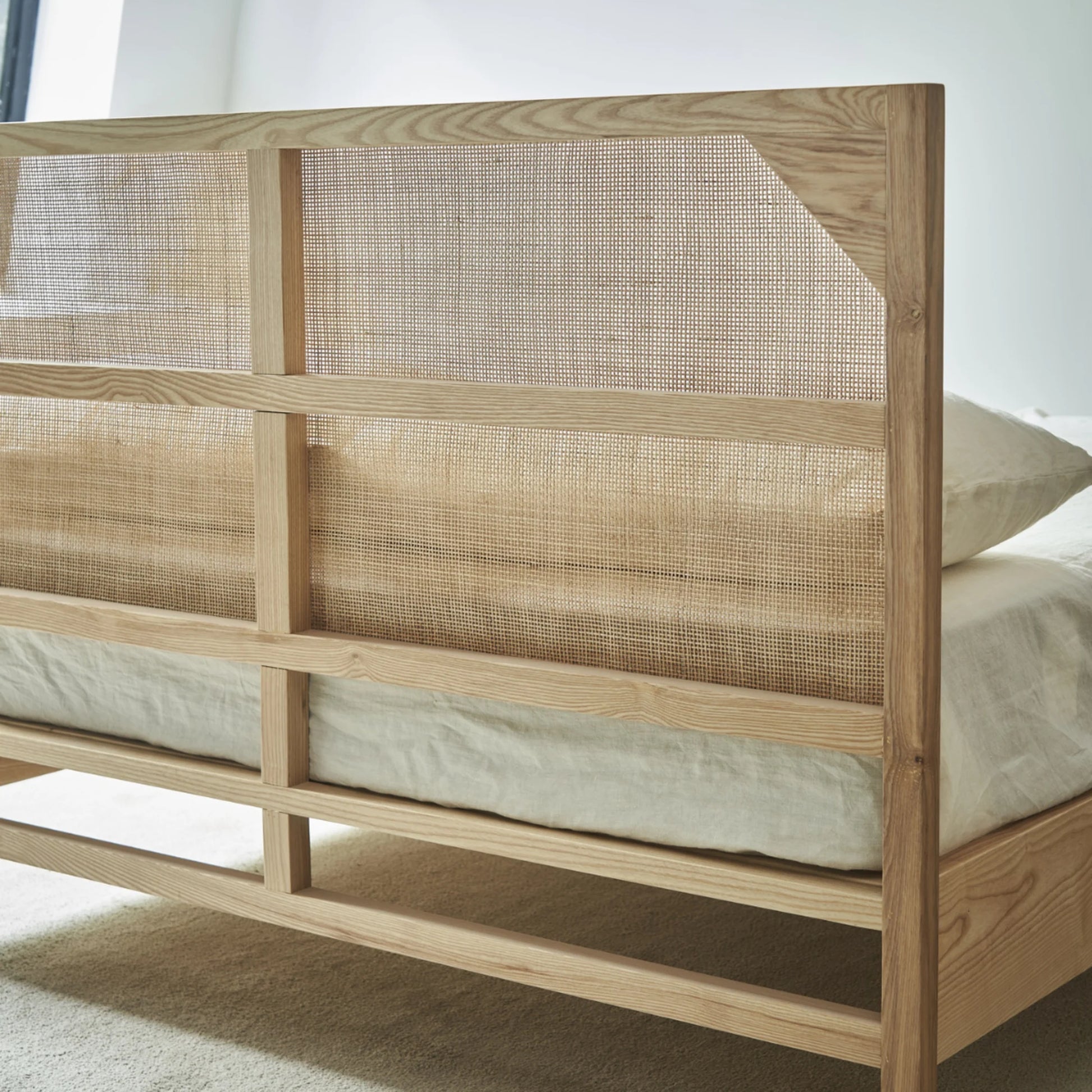 Bohoboho Costa Solid Wood & Rattan Bed Frame, Natural Wood