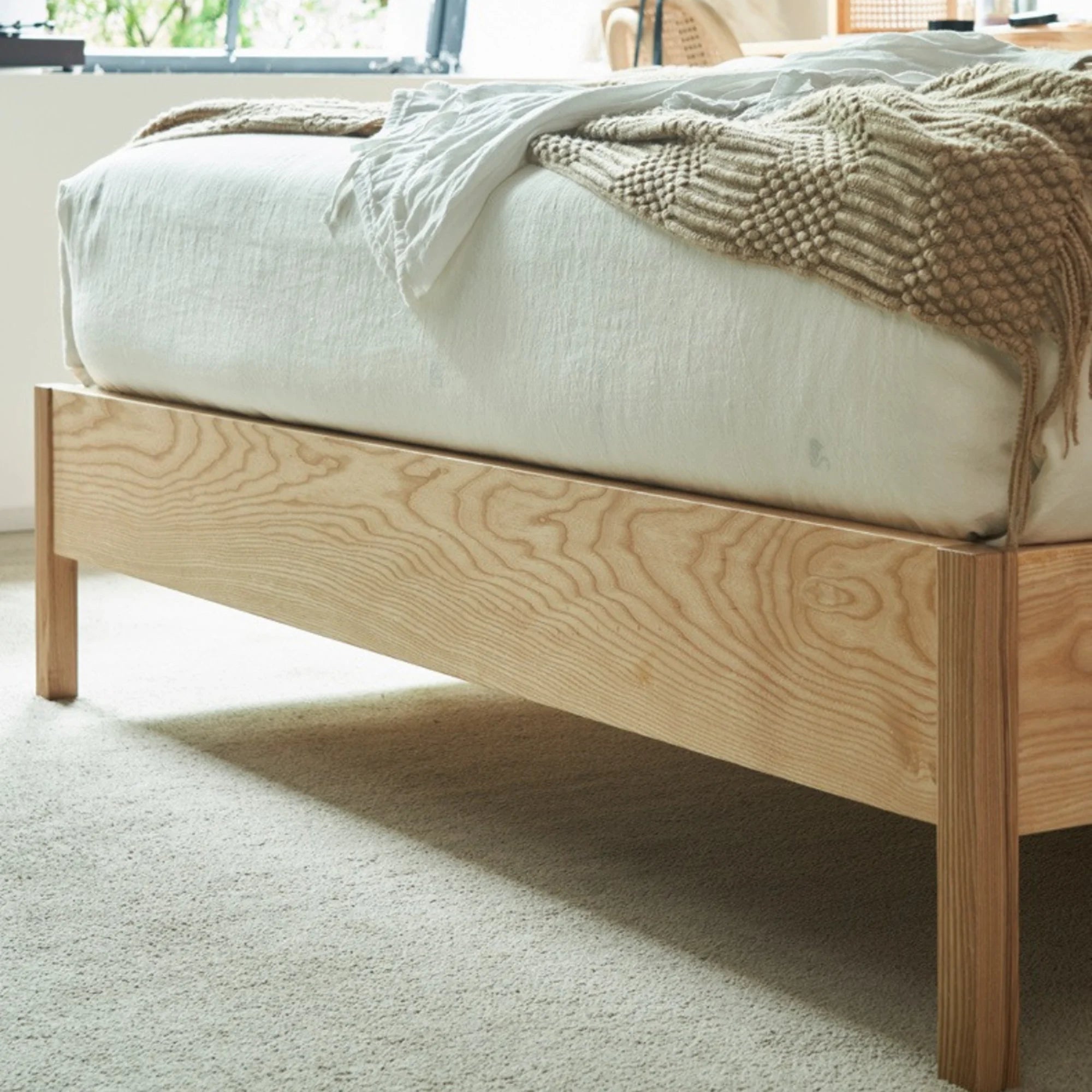 Bohoboho Costa Solid Wood & Rattan Bed Frame, Natural Wood