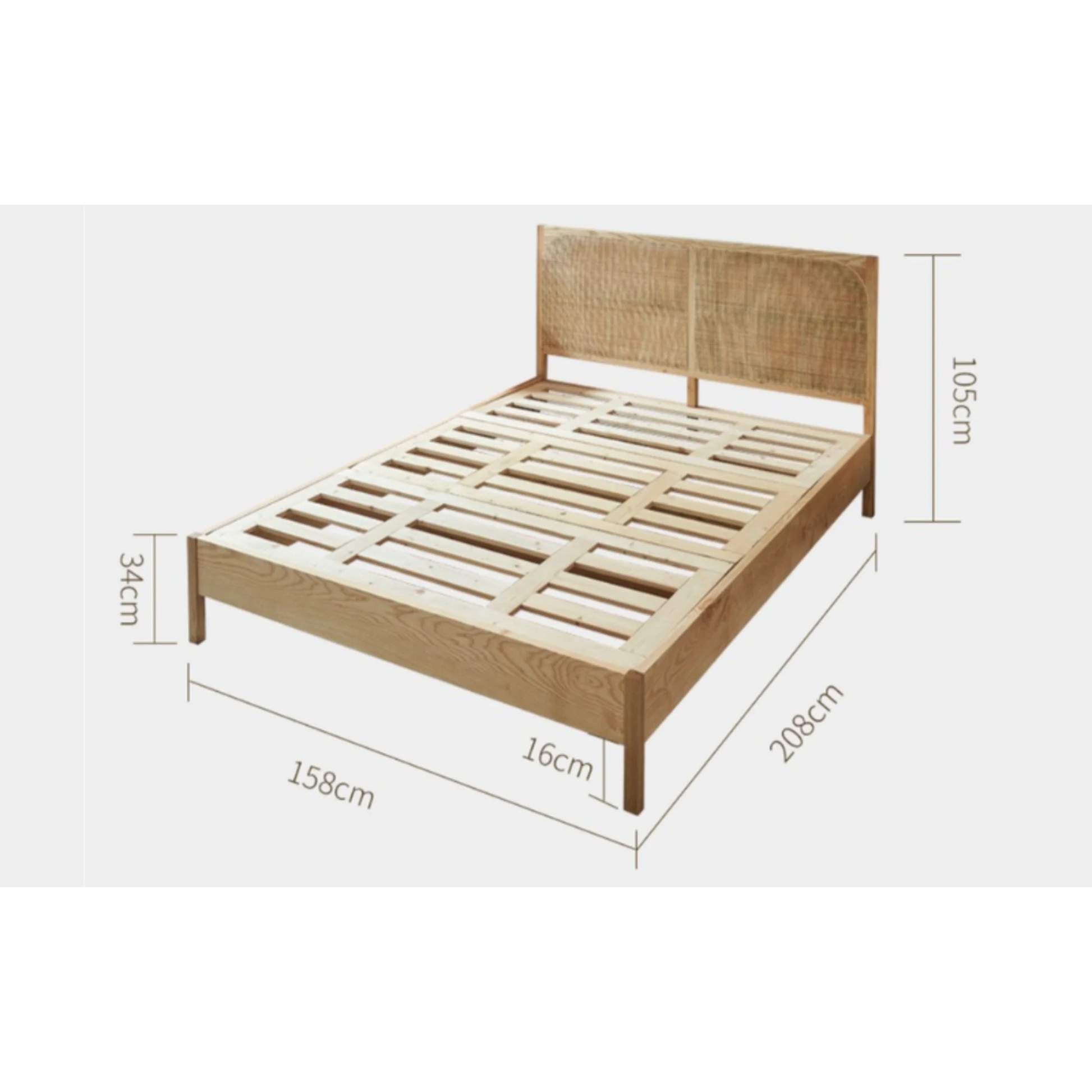 Bohoboho Costa Solid Wood & Rattan Bed Frame, Natural Wood