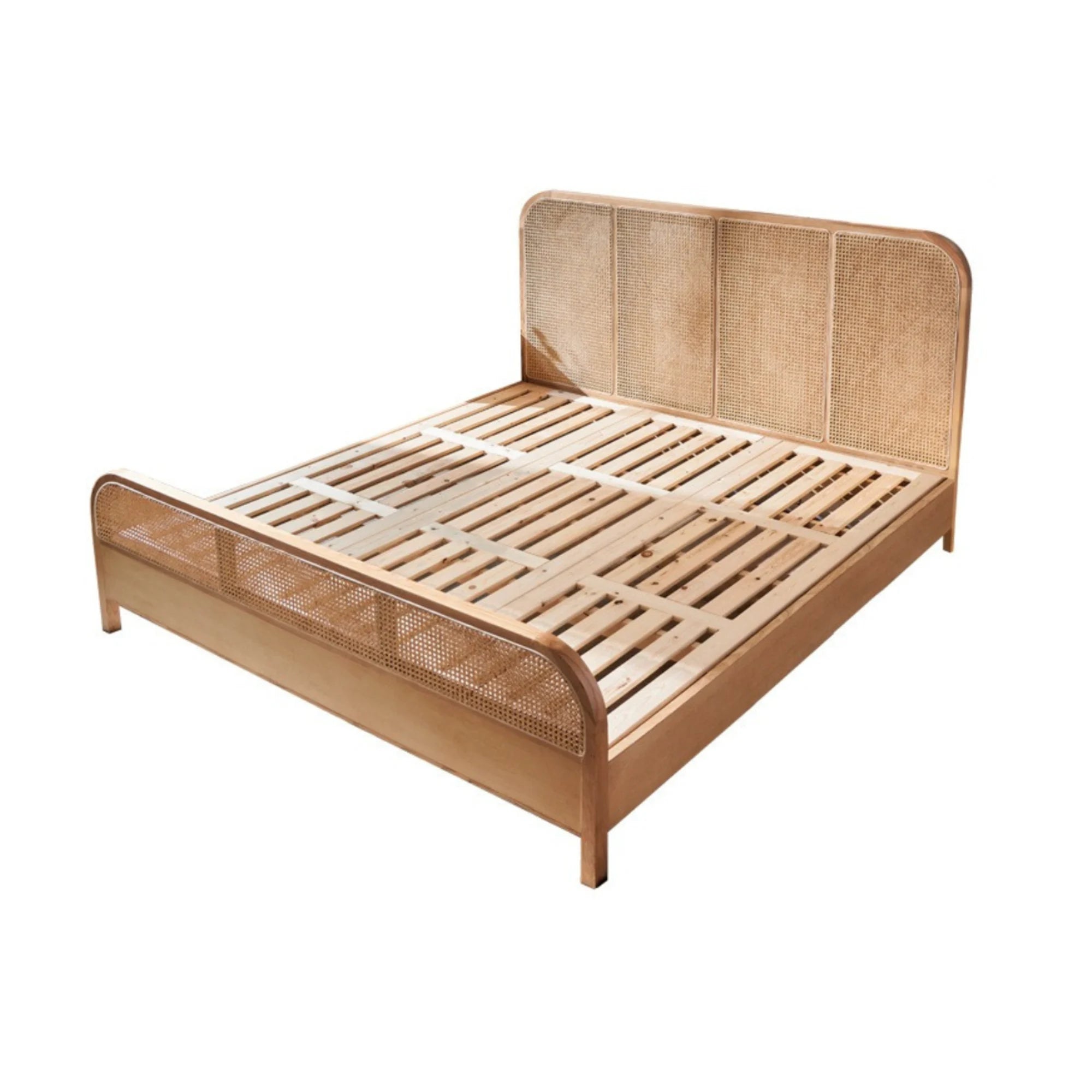 Bohoboho Nessa Solid Wood & Rattan Bed Frame, Natural Wood