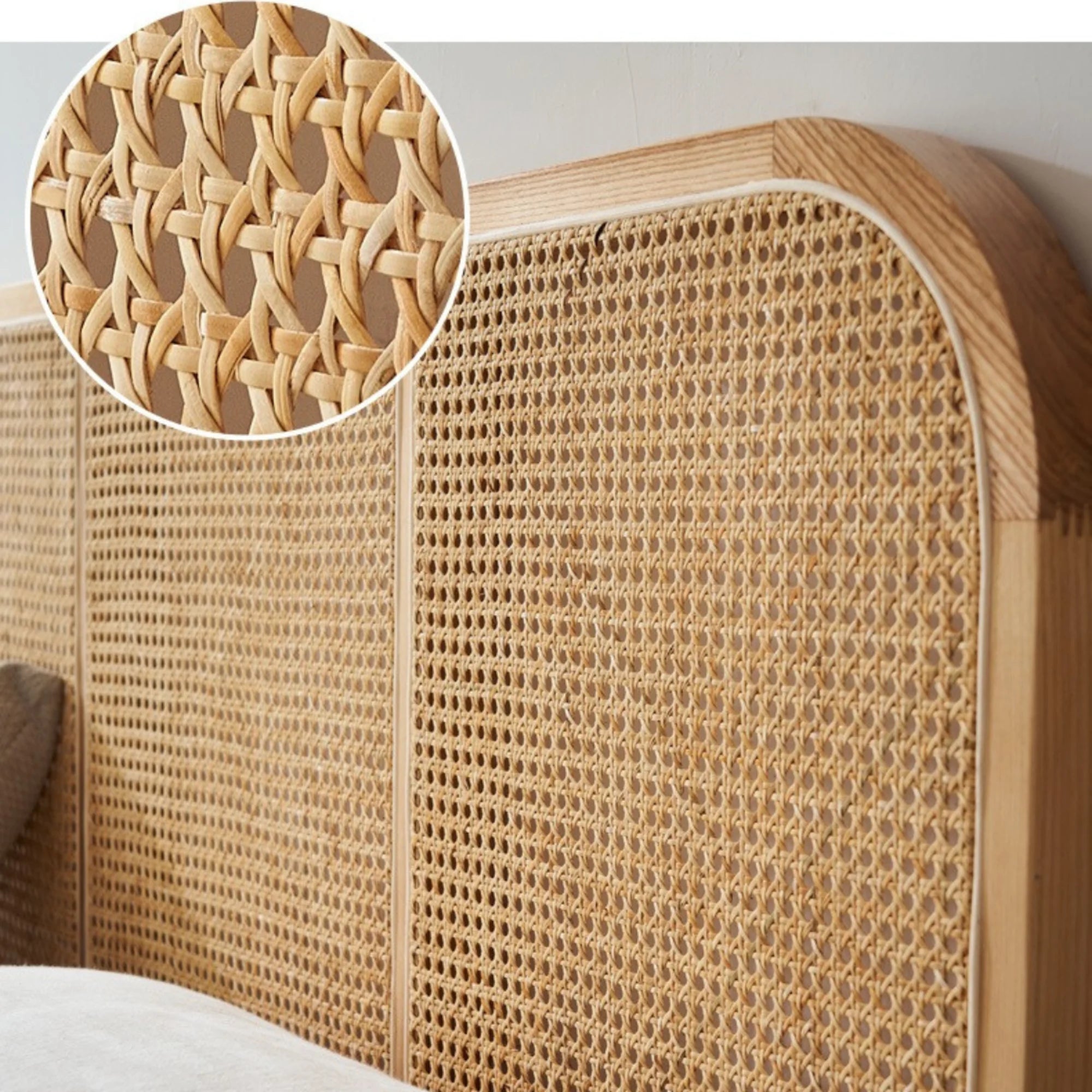 Bohoboho Nessa Solid Wood & Rattan Bed Frame, Natural Wood