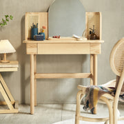 BohoBoho Costa Solid Wood & Rattan Dressing table, Natural Wood, 85x45x107.7cm