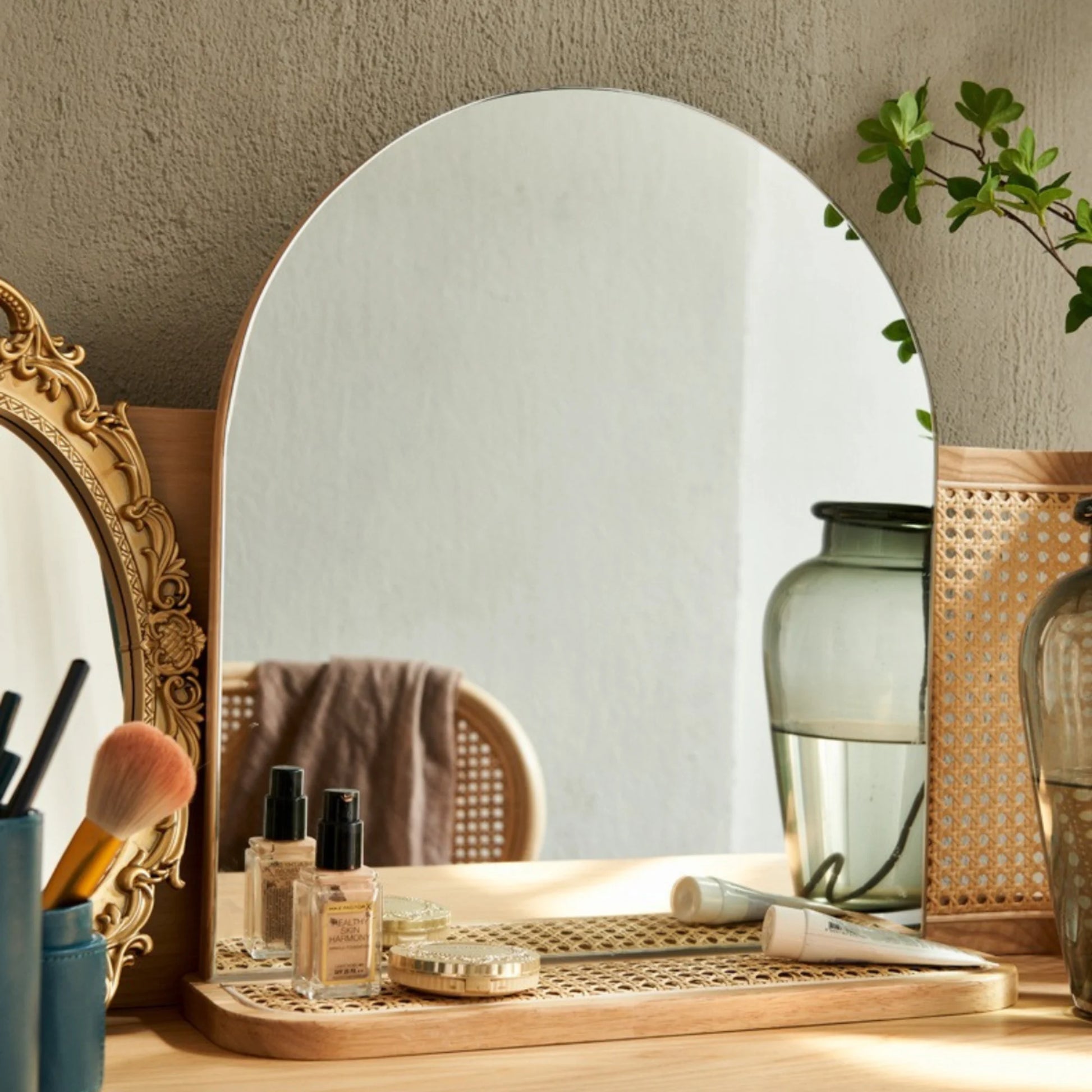 BohoBoho Costa Solid Wood & Rattan Dressing table, Natural Wood, 85x45x107.7cm