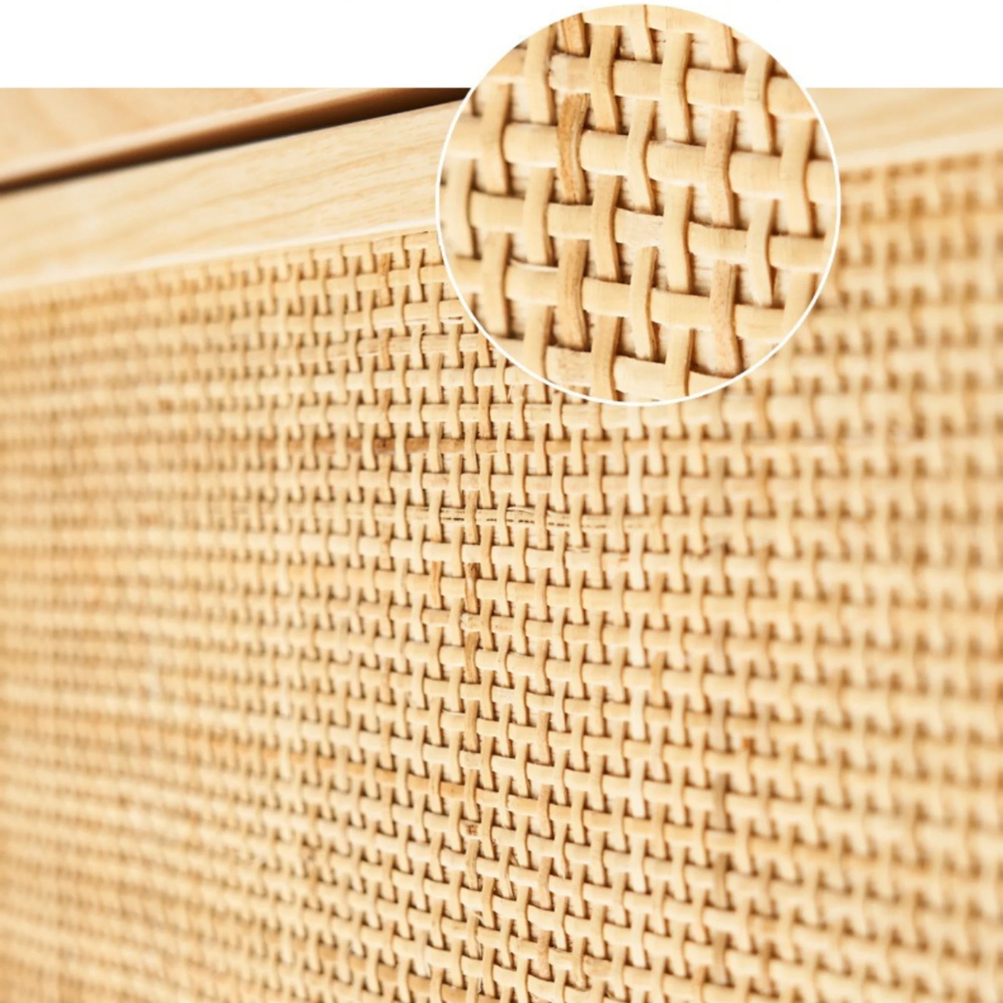 BohoBoho Costa Solid Wood & Rattan Chest of 5 Drawers, Natural Wood, 80x42x129cm