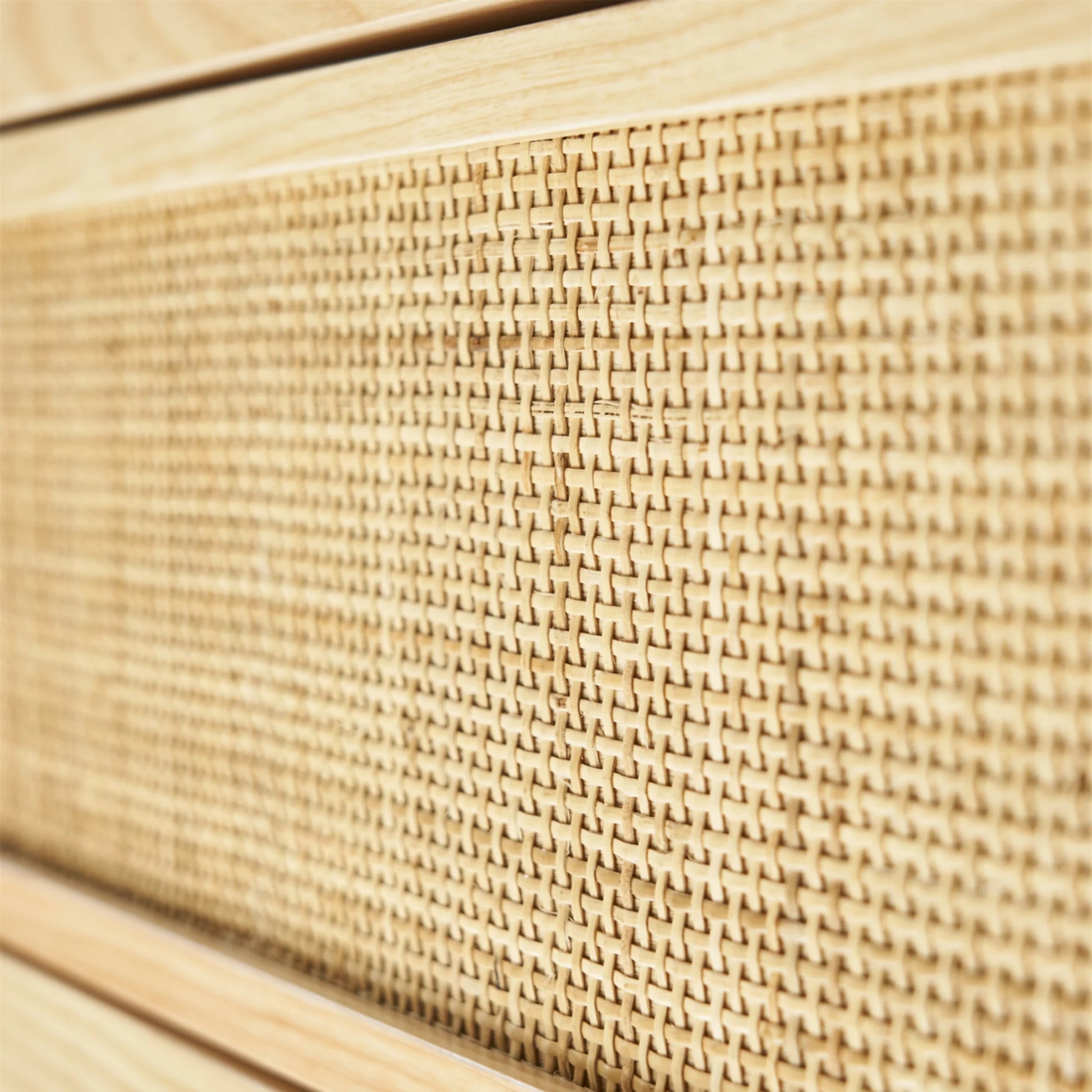 BohoBoho Costa Solid Wood & Rattan Chest of 5 Drawers, Natural Wood, 80x42x129cm