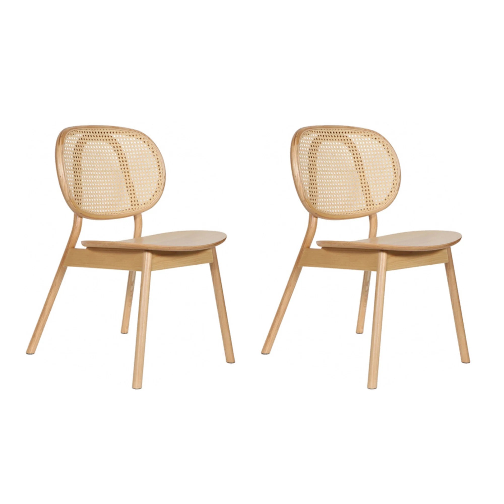 BohoBoho Costa Solid Wood & Rattan Dining Chair, Natural Wood, Set of 2