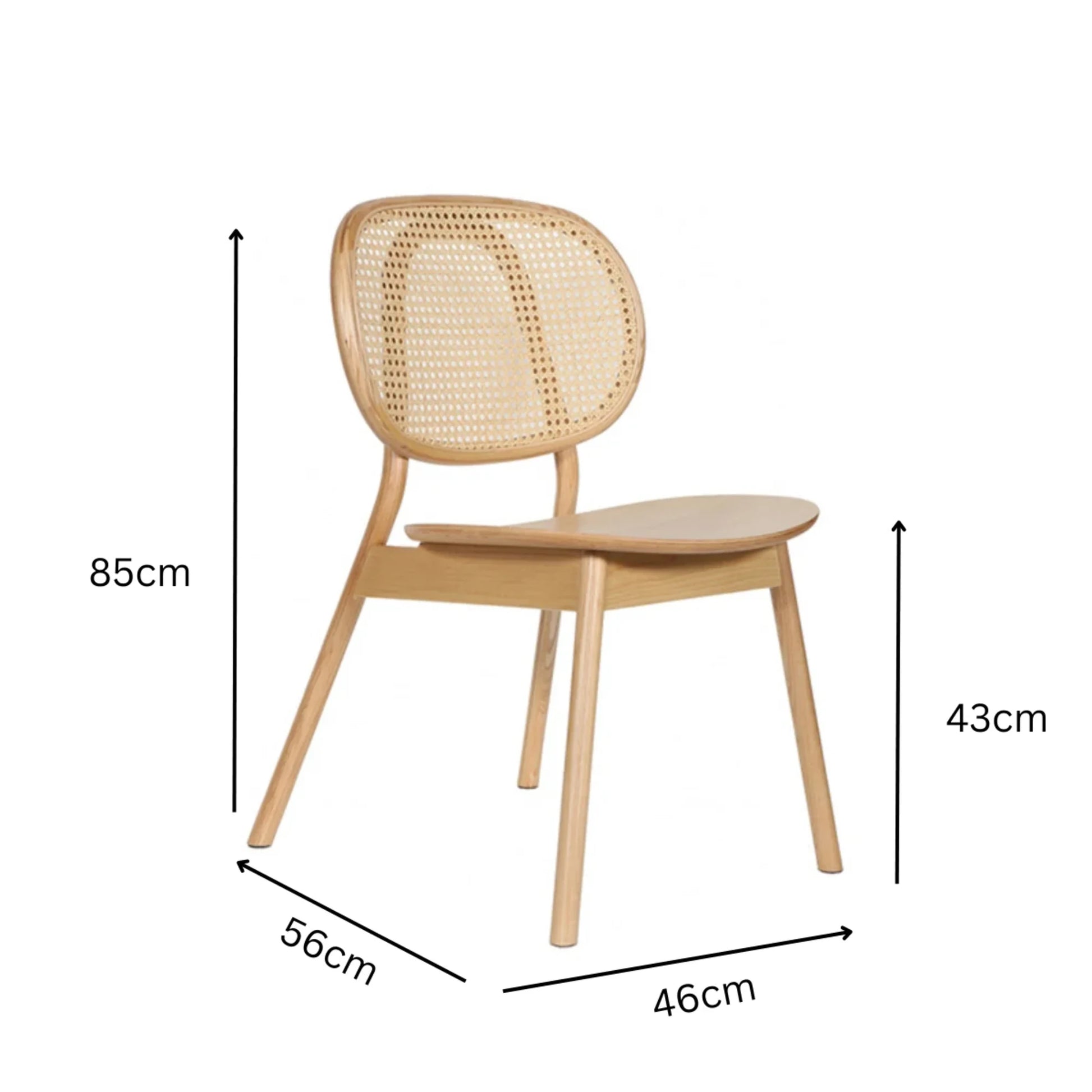 BohoBoho Costa Solid Wood & Rattan Dining Chair, Natural Wood, Set of 2