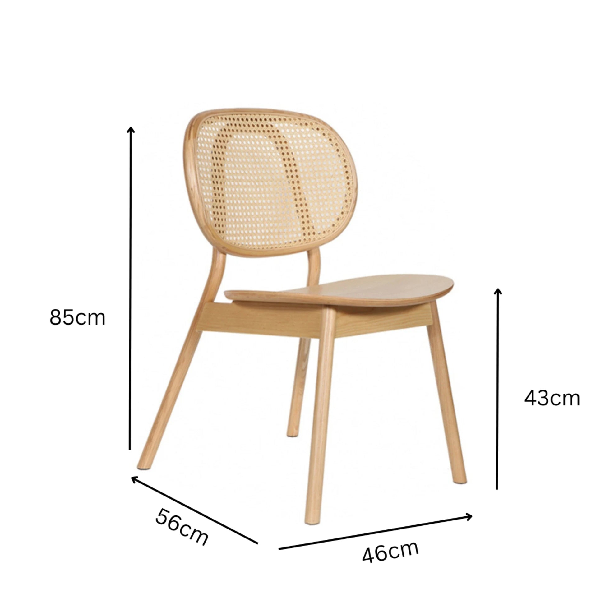 BohoBoho Costa Solid Wood & Rattan Dining Chair, Natural Wood, Set of 2