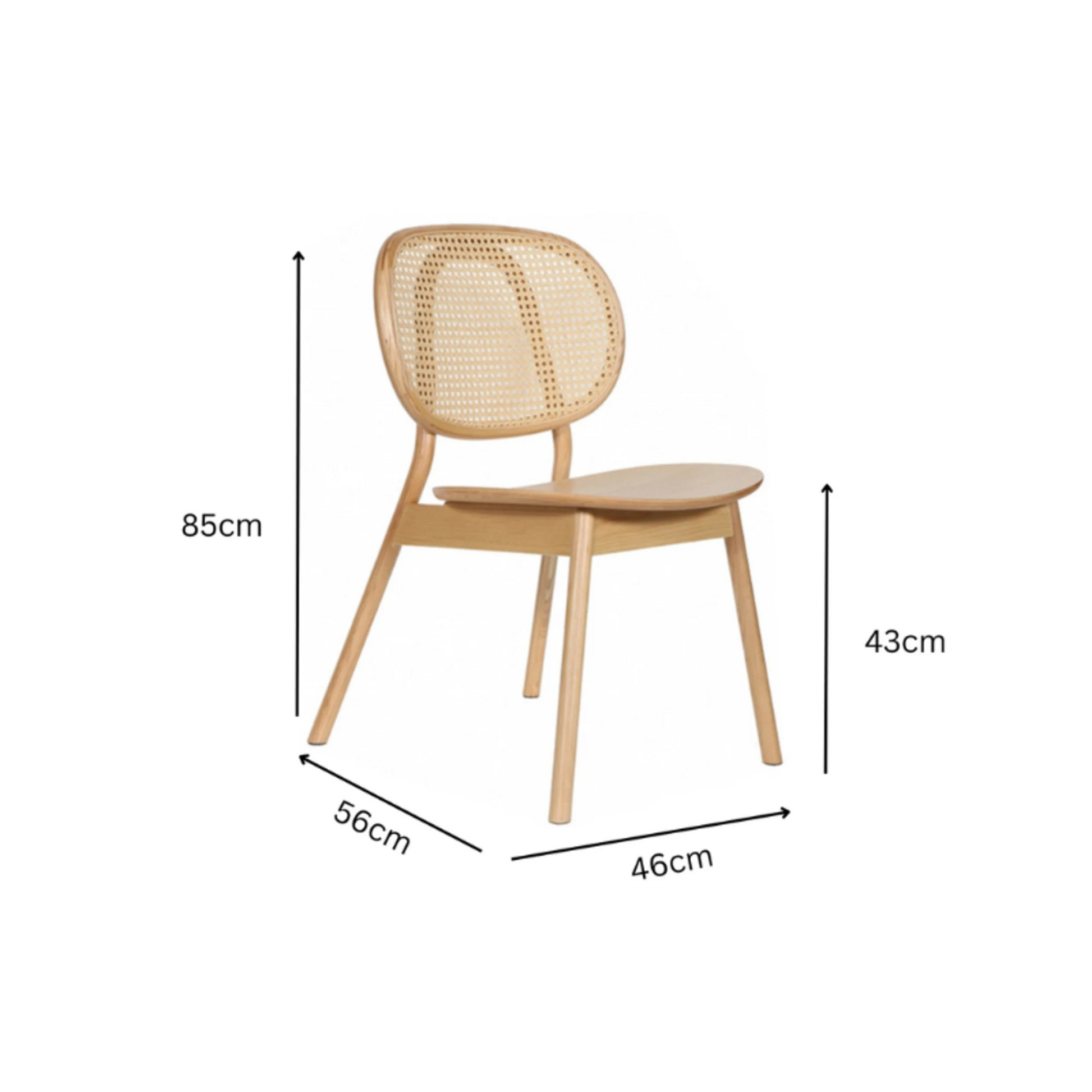 BohoBoho Costa Solid Wood & Rattan Dining Chair, Natural Wood, Set of 2
