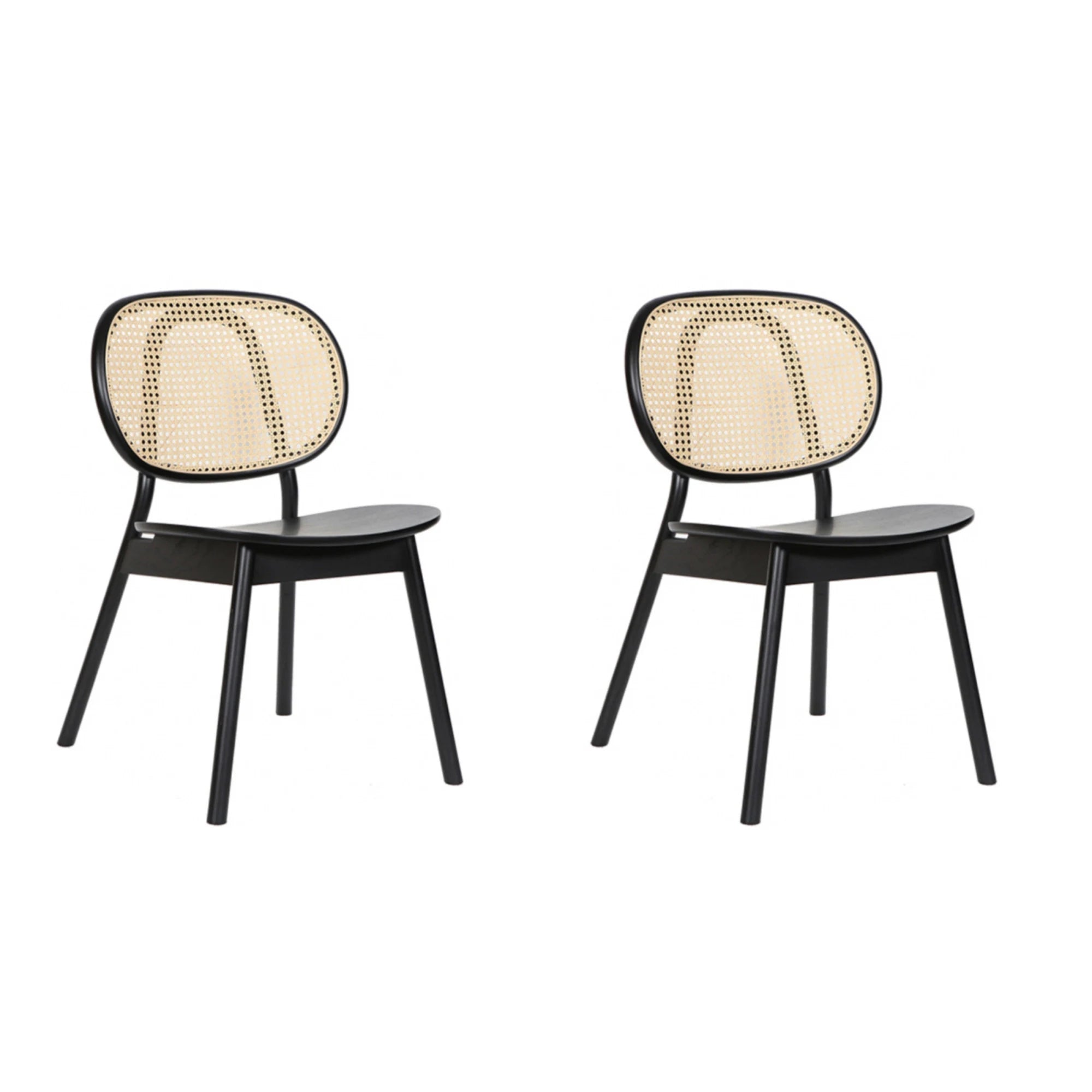 BohoBoho Costa Solid Wood & Rattan Dining Chair, Black, Set of 2