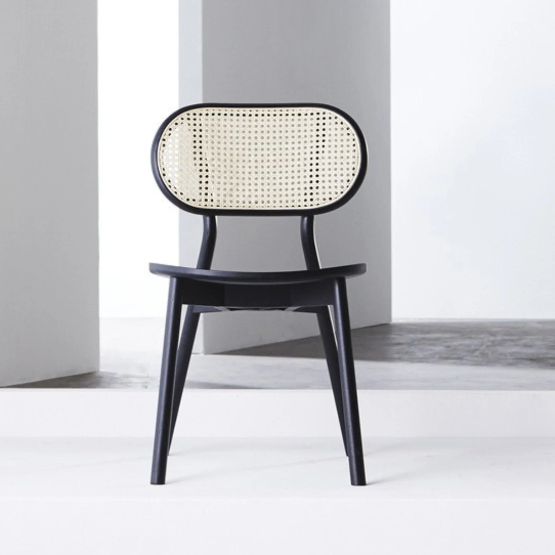 BohoBoho Costa Solid Wood & Rattan Dining Chair, Black, Set of 2