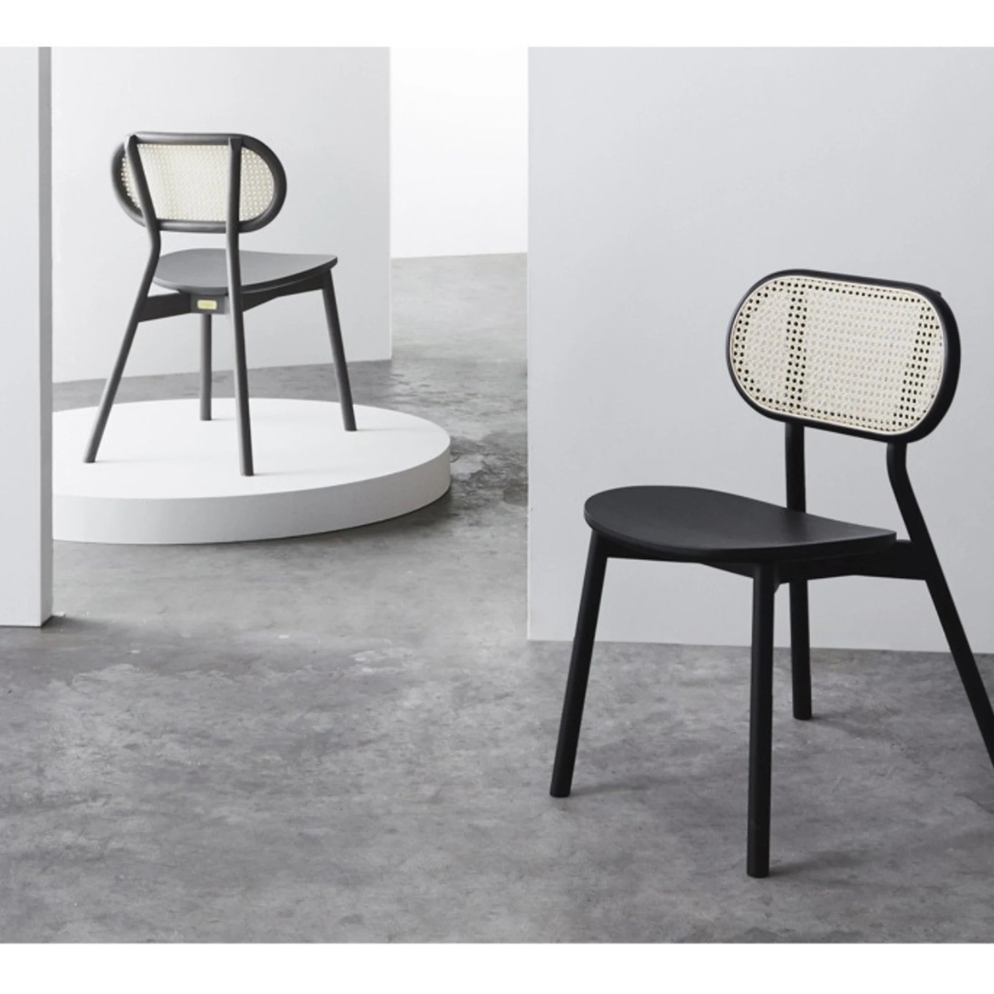 BohoBoho Costa Solid Wood & Rattan Dining Chair, Black, Set of 2