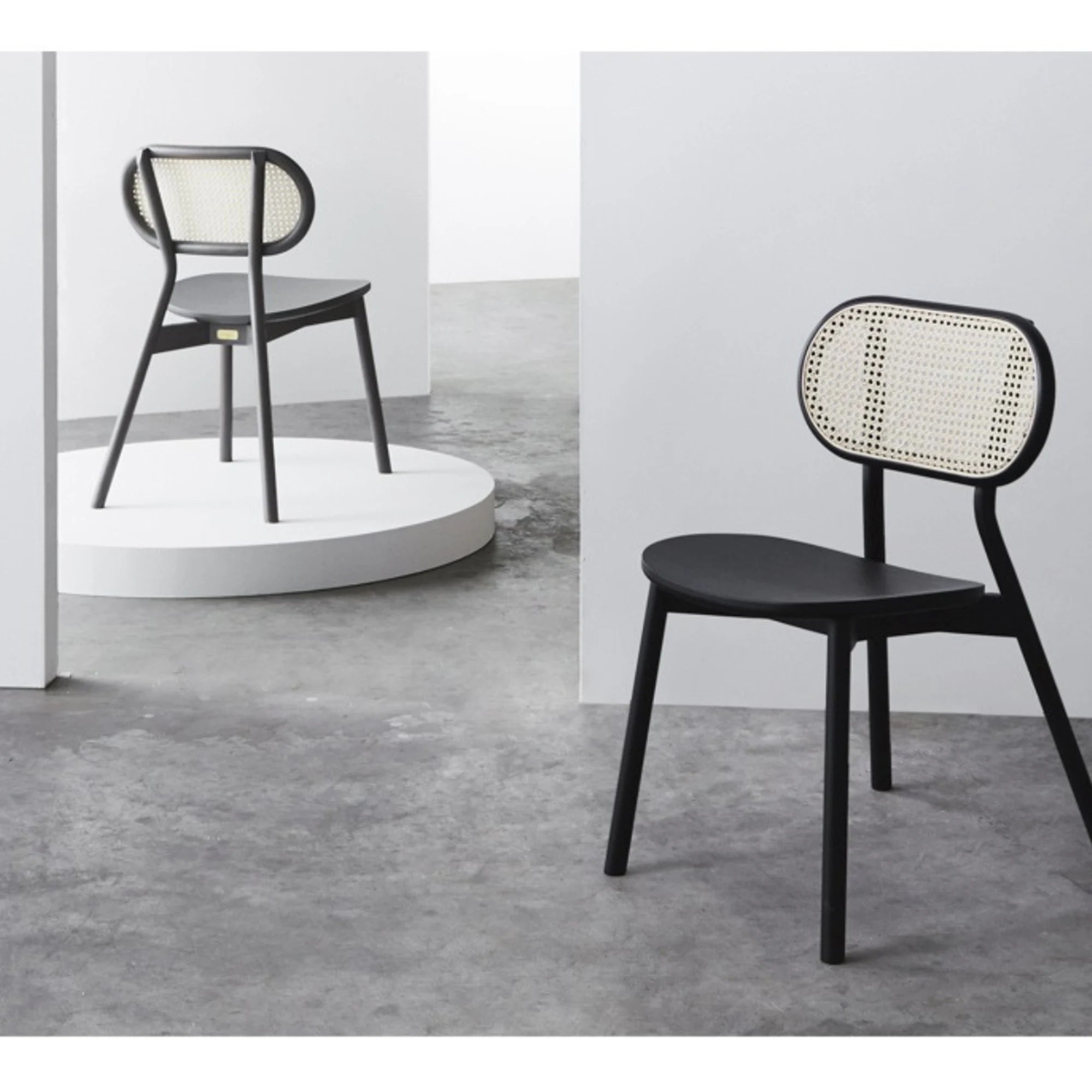 BohoBoho Costa Solid Wood & Rattan Dining Chair, Black, Set of 2