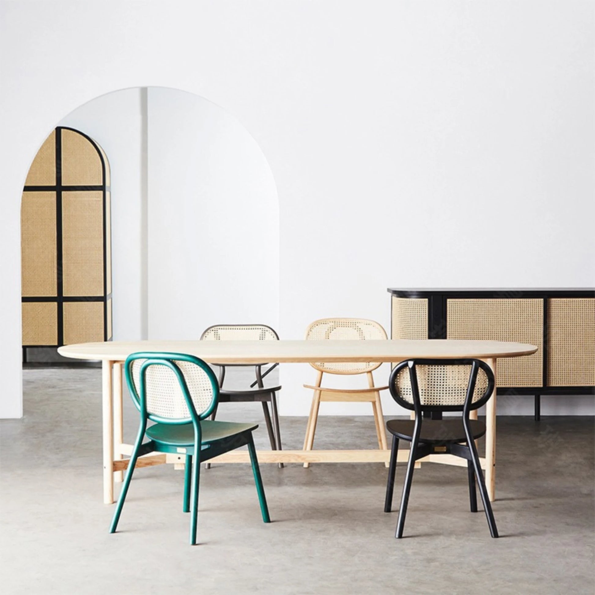 BohoBoho Costa Solid Wood & Rattan Dining Chair, Black, Set of 2