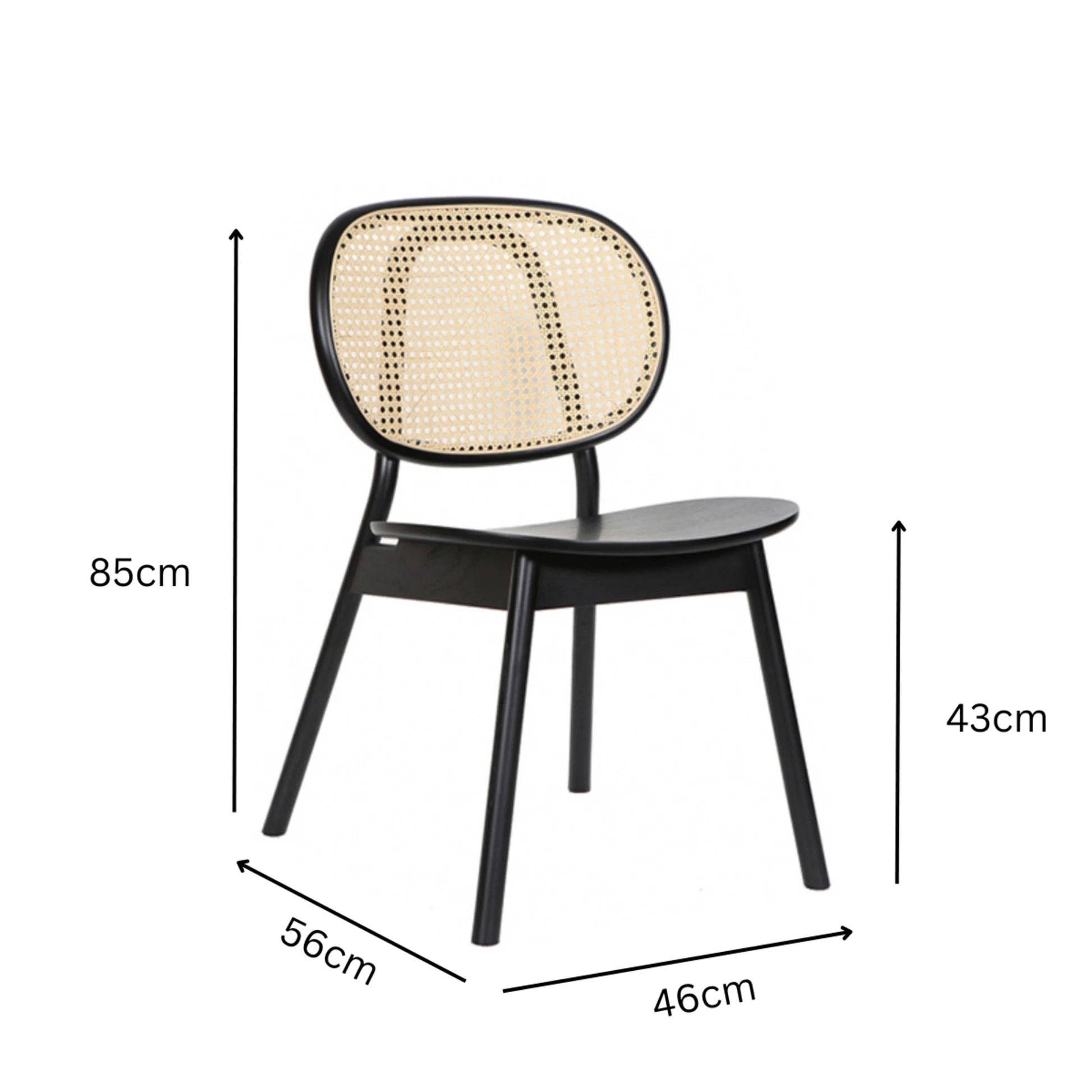 BohoBoho Costa Solid Wood & Rattan Dining Chair, Black, Set of 2