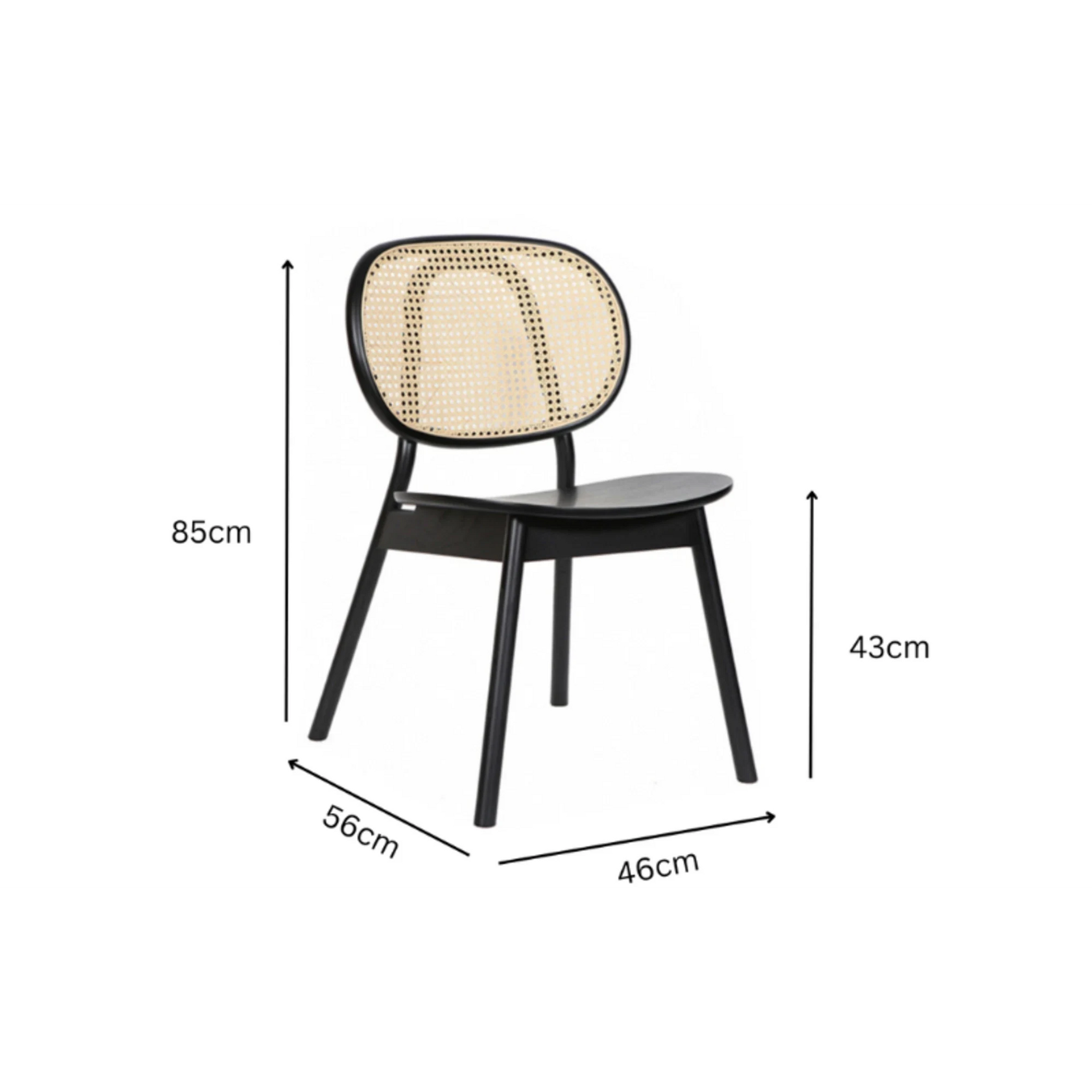 BohoBoho Costa Solid Wood & Rattan Dining Chair, Black, Set of 2