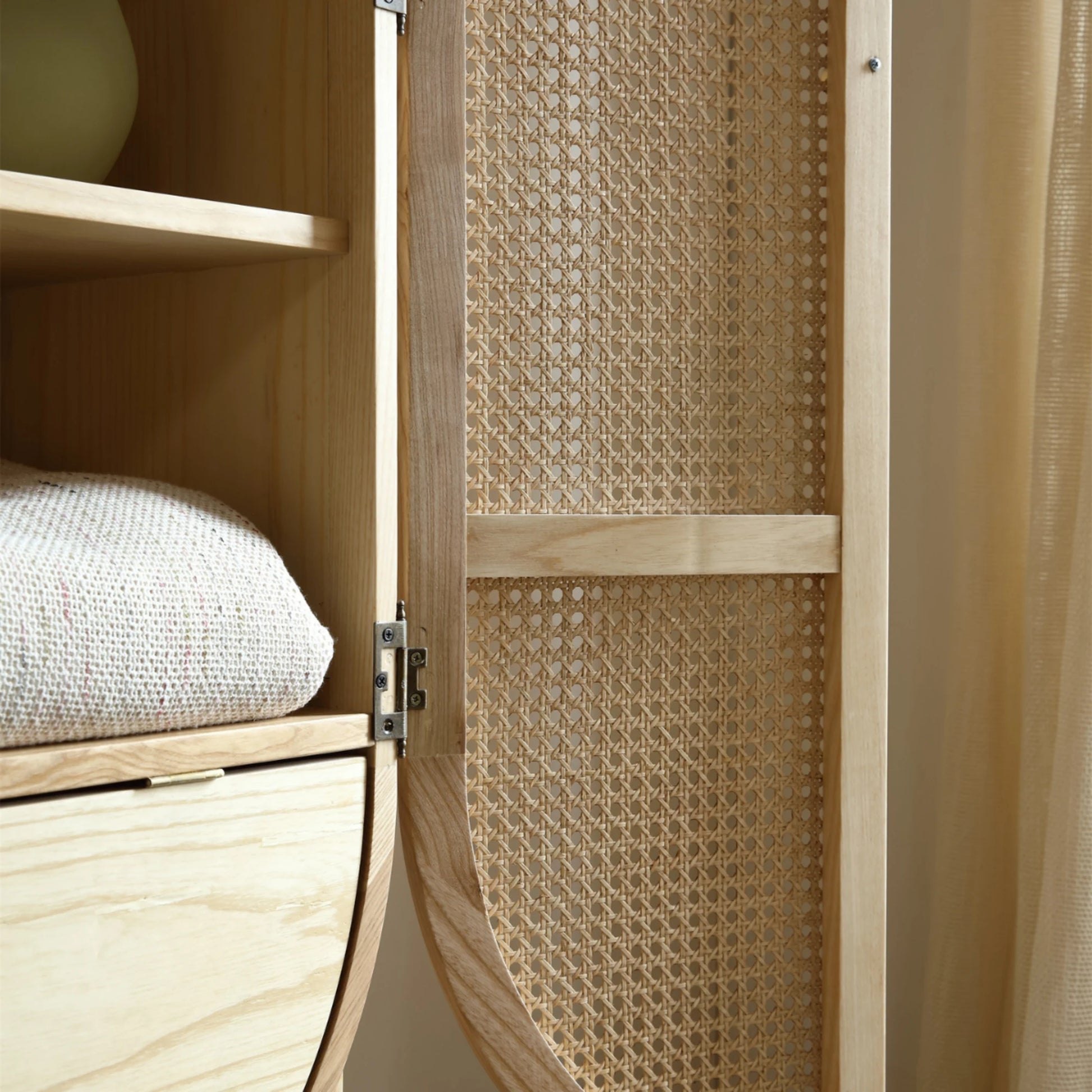 BohoBoho Costa Solid Wood & Rattan Oval Cabinet, Natural Wood, 65x35x161cm