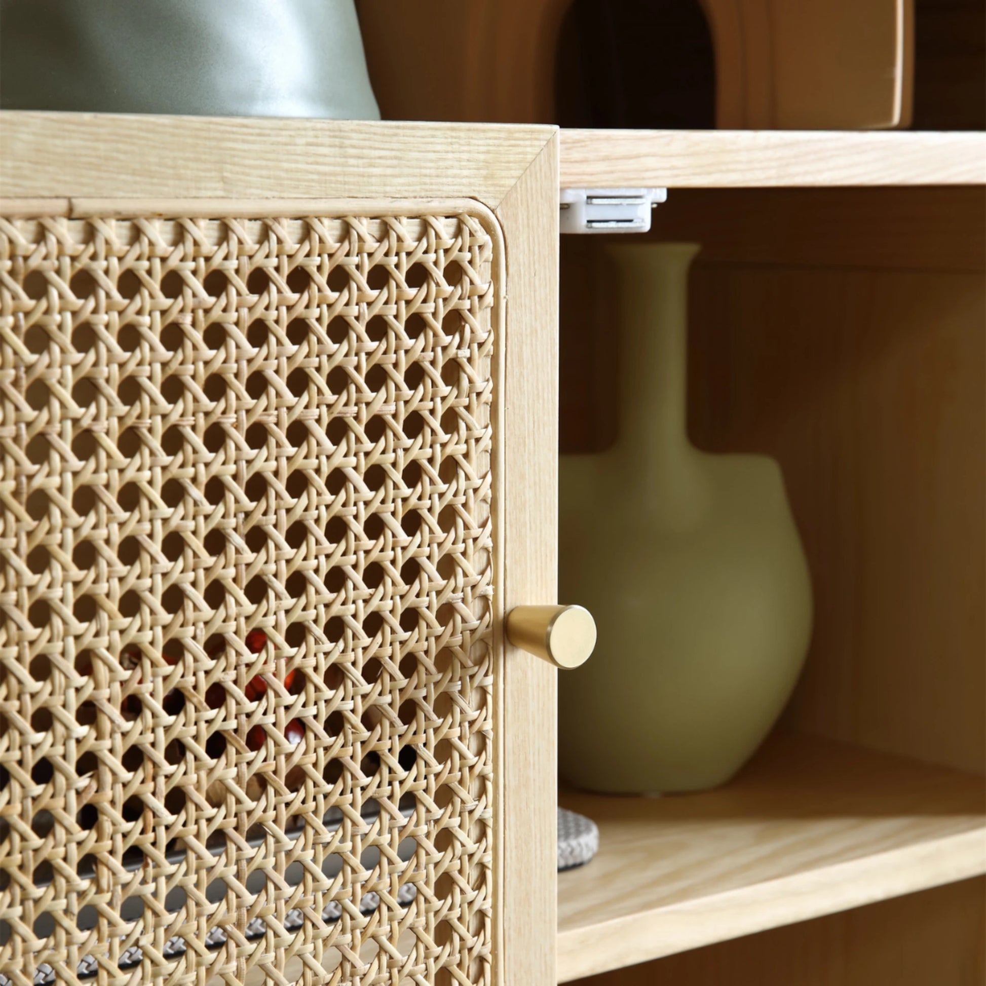 BohoBoho Costa Solid Wood & Rattan Oval Cabinet, Natural Wood, 65x35x161cm
