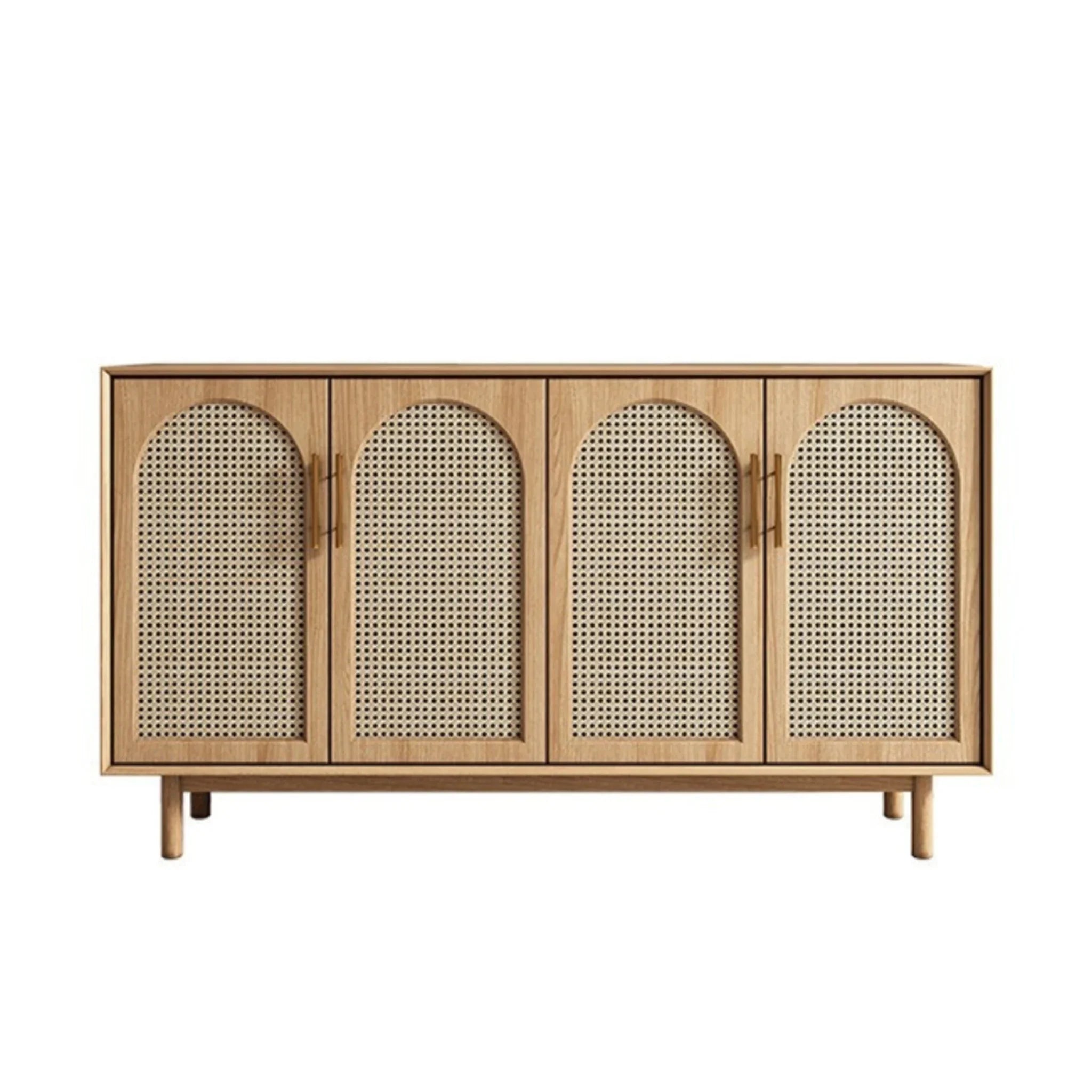 BohoBoho Costa Solid Wood & Rattan 4 Door Arch Sideboard, Natural Wood, 150x35x90cm