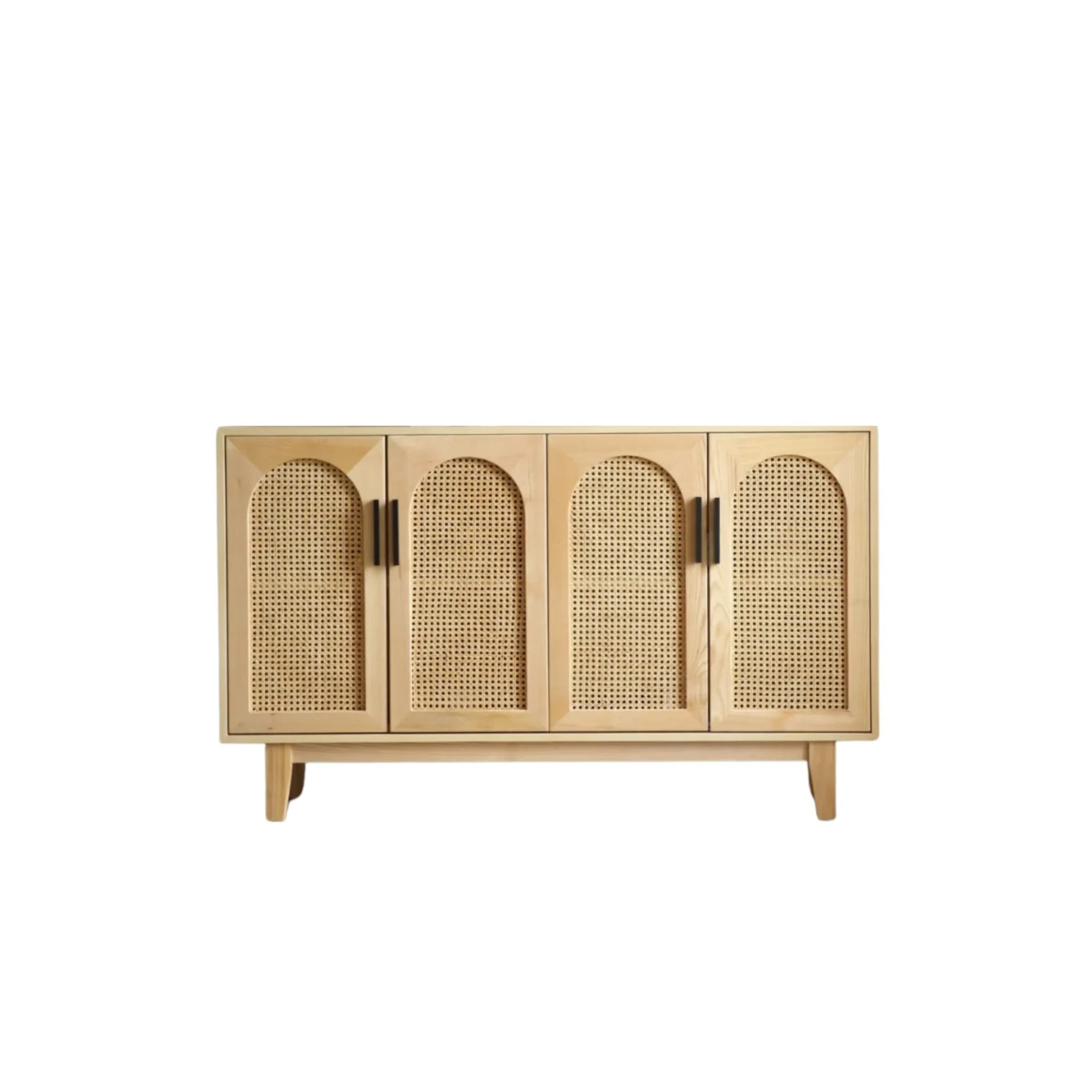 BohoBoho Costa Solid Wood & Rattan 4 Door Arch Sideboard, Natural Wood, 150x35x90cm