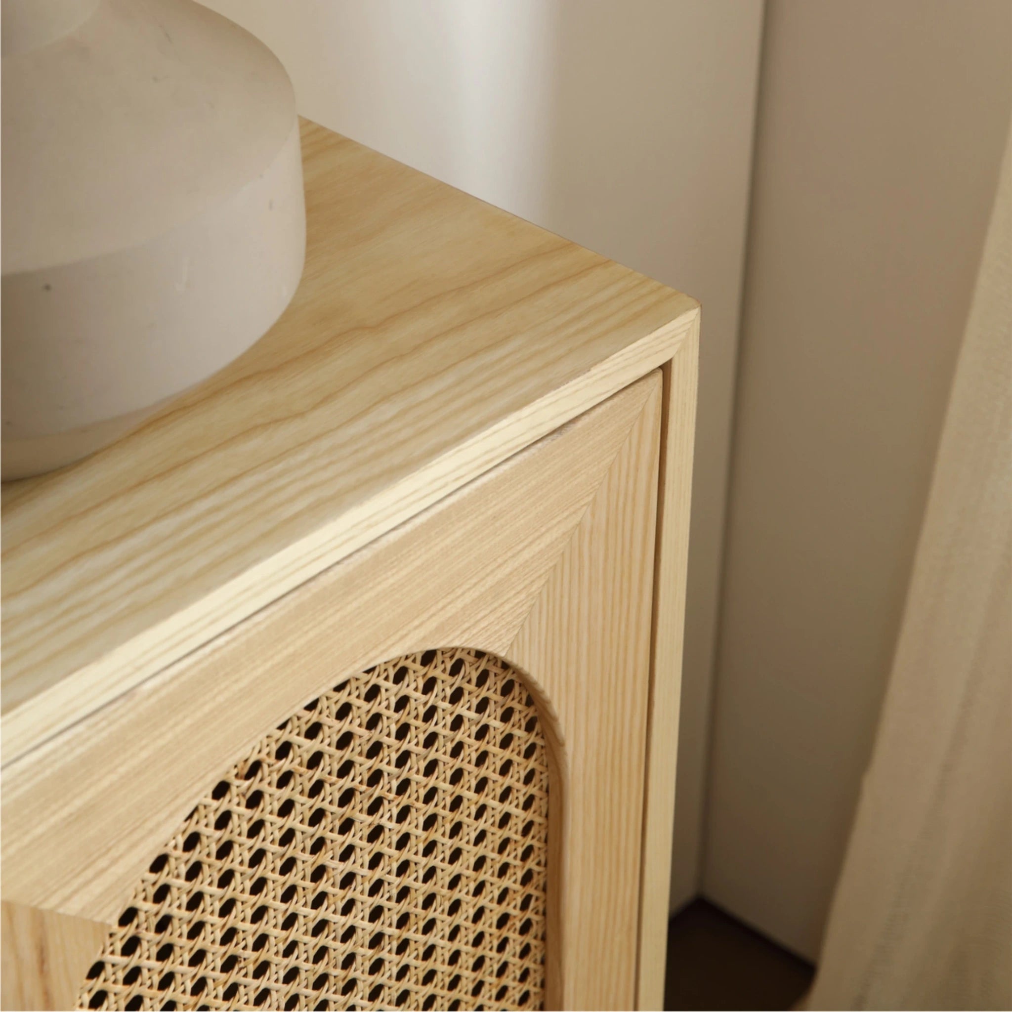 BohoBoho Costa Solid Wood & Rattan 4 Door Arch Sideboard, Natural Wood, 150x35x90cm