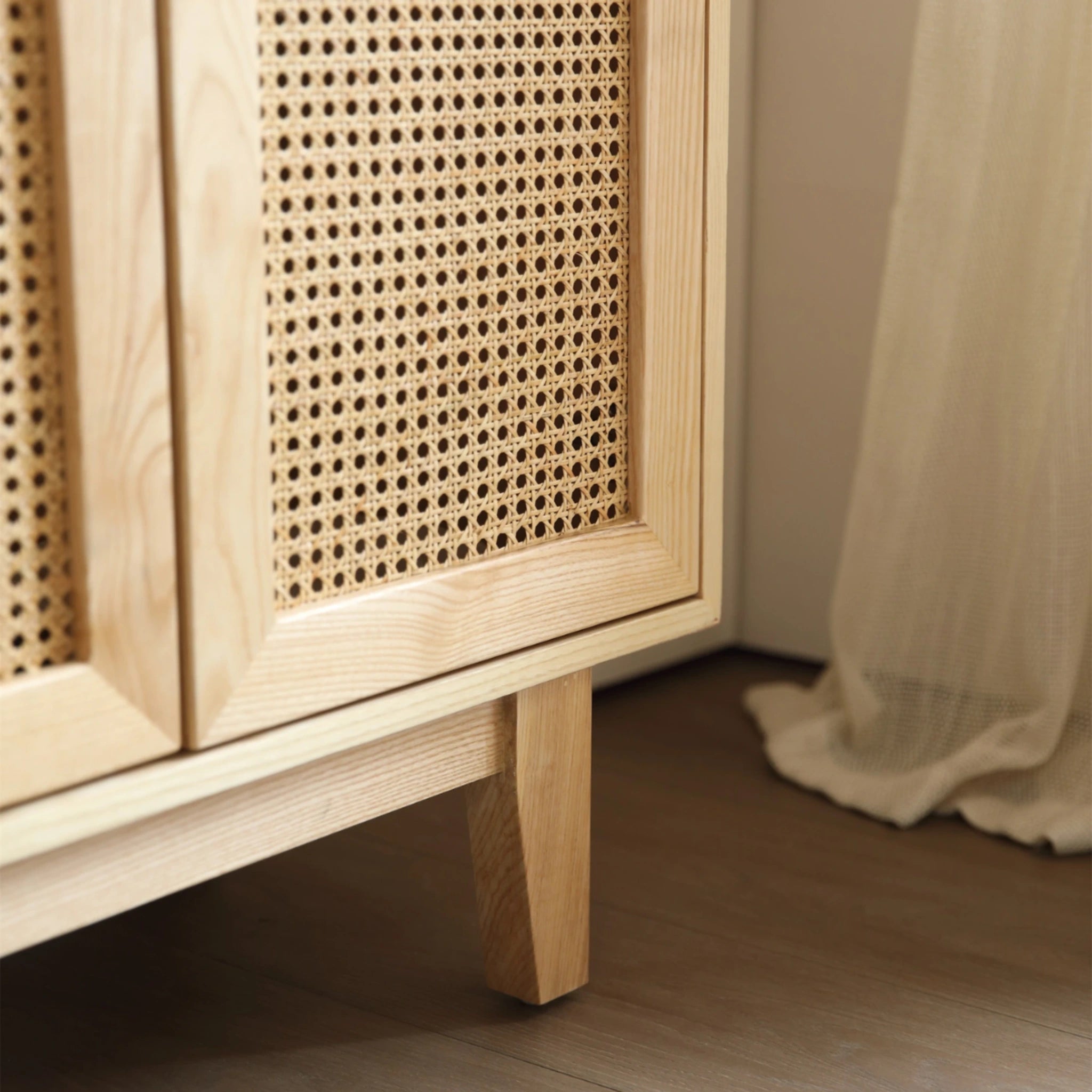 BohoBoho Costa Solid Wood & Rattan 4 Door Arch Sideboard, Natural Wood, 150x35x90cm