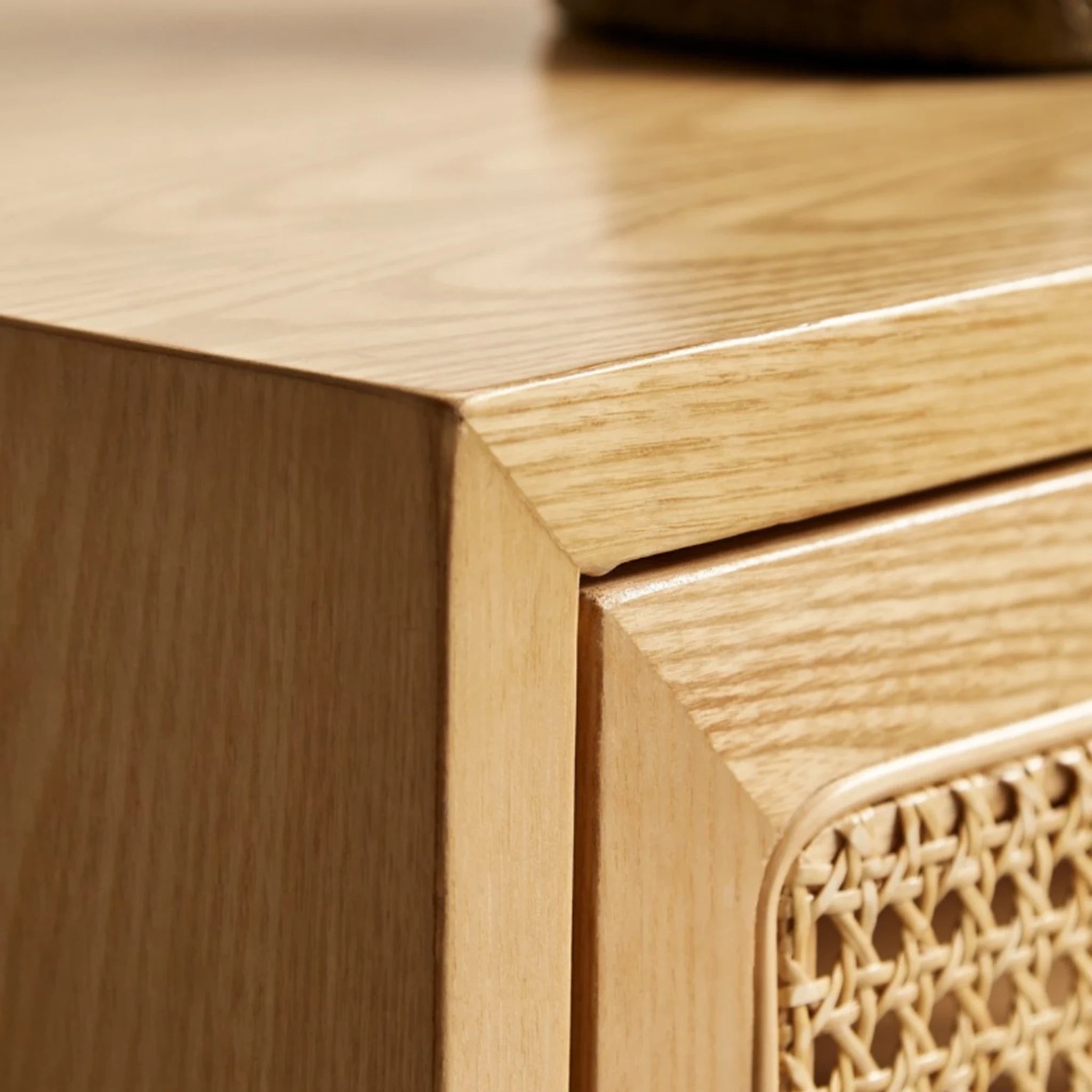 BohoBoho Costa Solid Wood & Rattan Shoe Cabinet, Natural Wood, 90x36x110cm