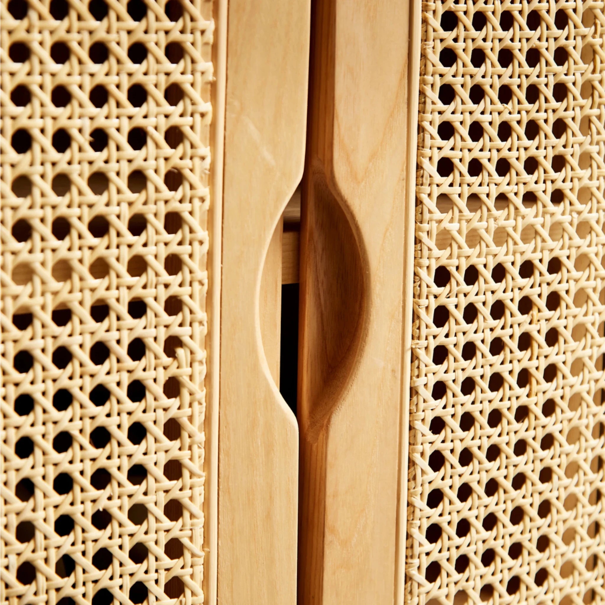 BohoBoho Costa Solid Wood & Rattan Shoe Cabinet, Natural Wood, 90x36x110cm