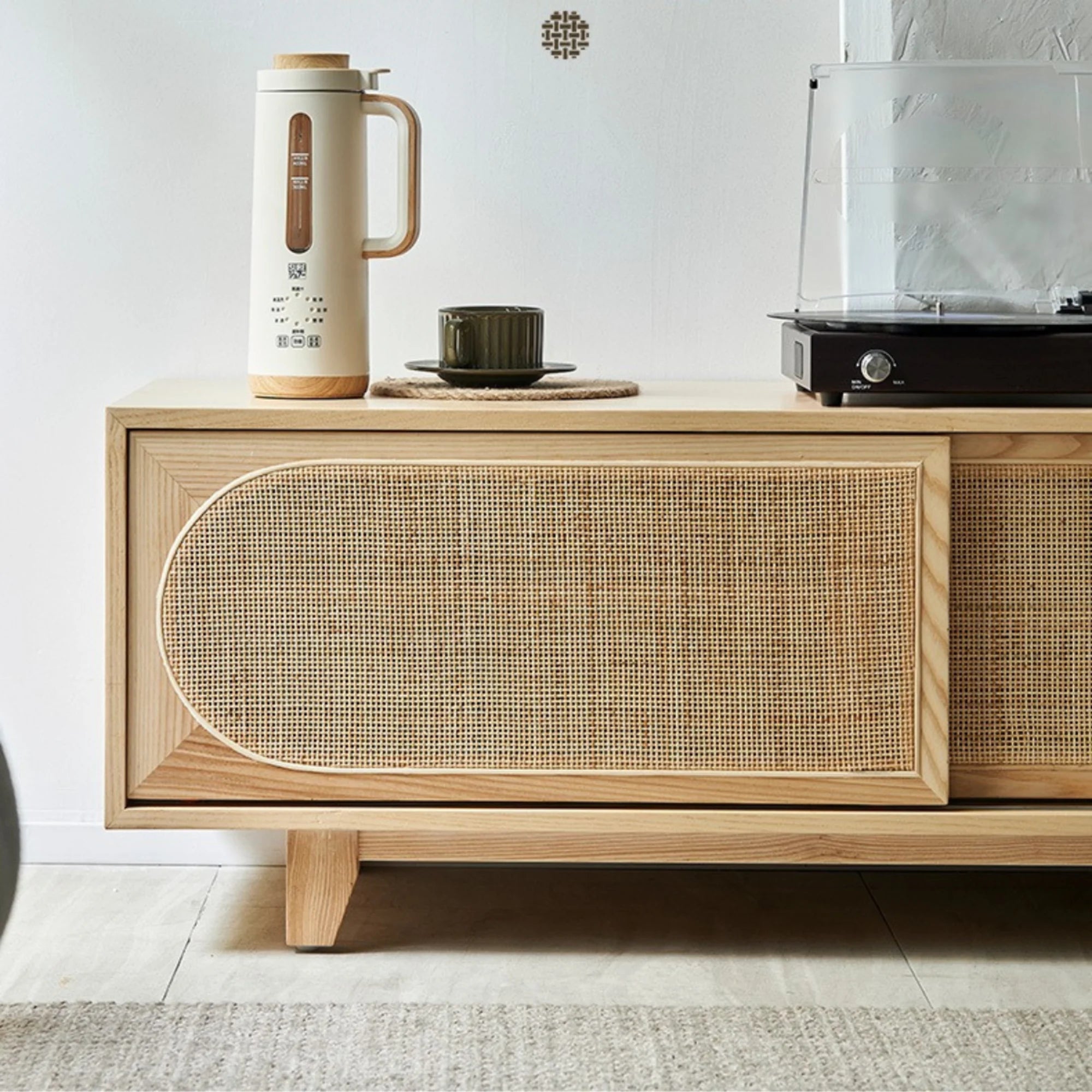 BohoBoho Costa Solid Wood & Rattan Entertainment unit, Natural Wood, 200x45x46cm