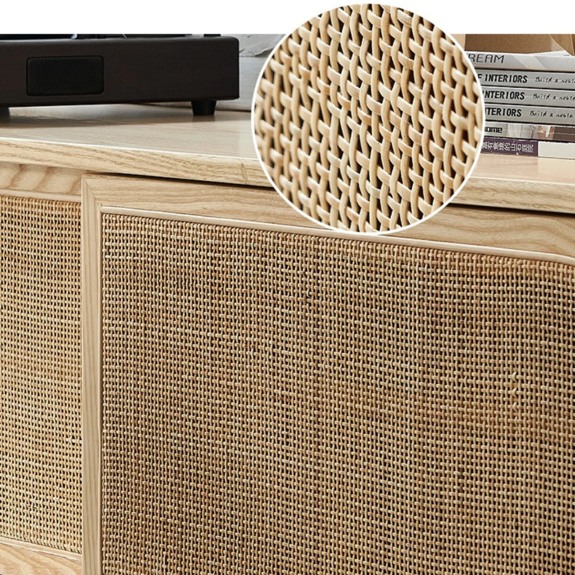 BohoBoho Costa Solid Wood & Rattan Entertainment unit, Natural Wood, 200x45x46cm